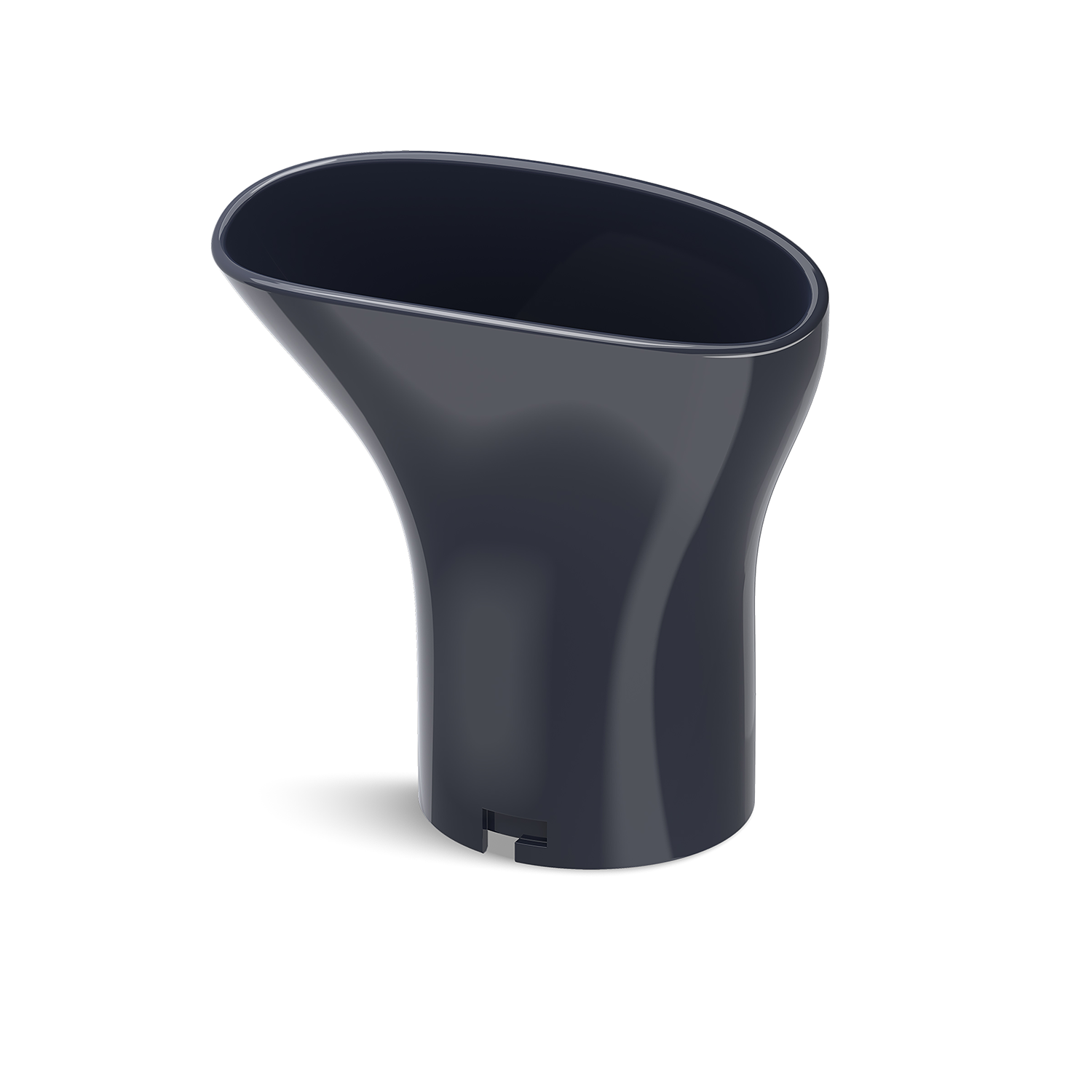 Ciemnoszara dysza suszarki do włosów na białym tle.