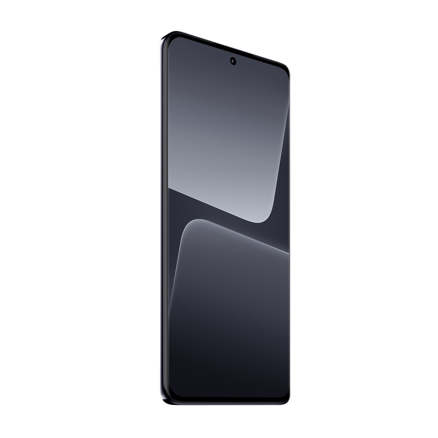 Czarny smartfon z zakrzywionym ekranem, widok z boku na czarnym tle.