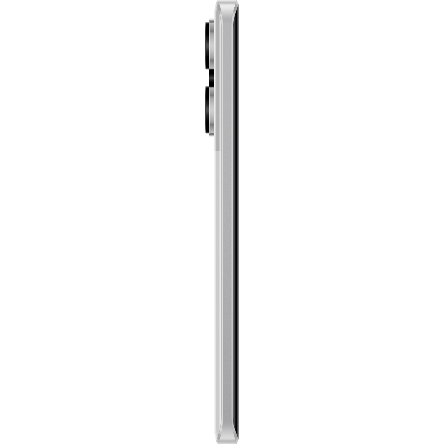 Ein weißes Telefon. Das Telefon ist von der Seite vor schwarzem Hintergrund zu sehen.