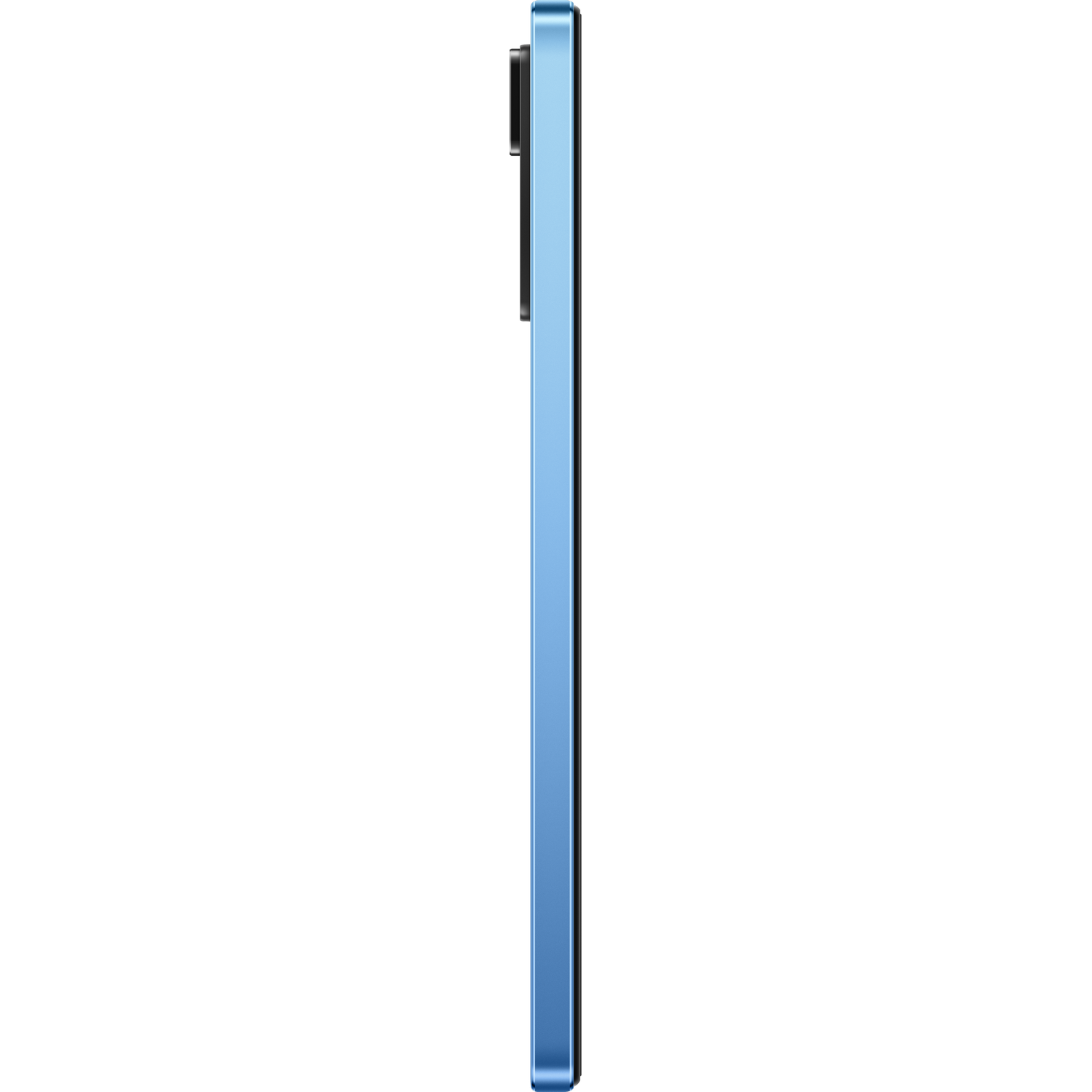 Schlankes, blaues Smartphone-Profil. Die Seitenansicht zeigt das elegante Design und die Kameraerhebung.
