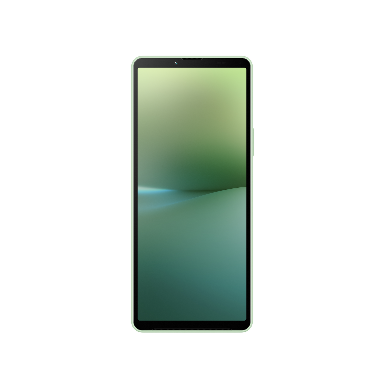 Ein Smartphone mit grünem Rahmen und einem grünen Farbverlaufsbildschirm, vor weißem Hintergrund.