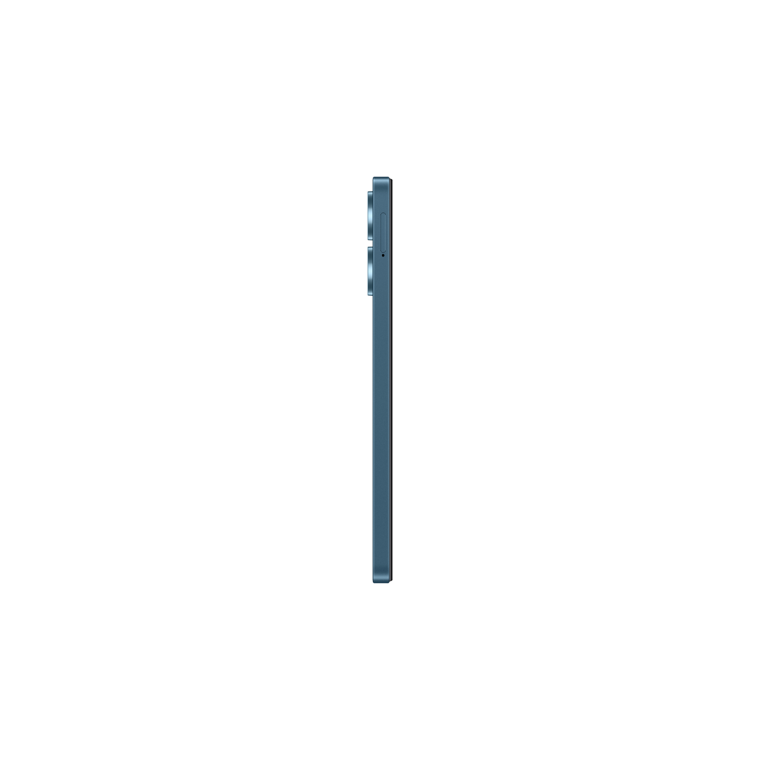 Widok z boku turkusowego smartfona na czarnym tle.