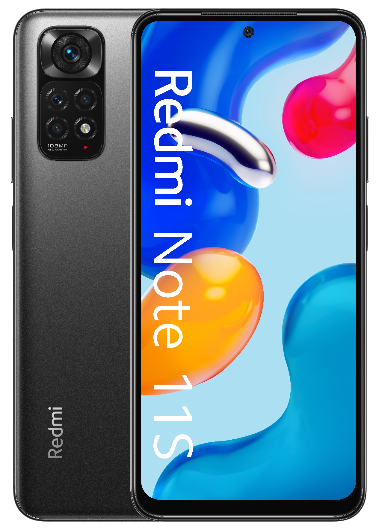 Czarny smartfon z modułem aparatu. Ekran wyświetla napis "Redmi Note 11S".