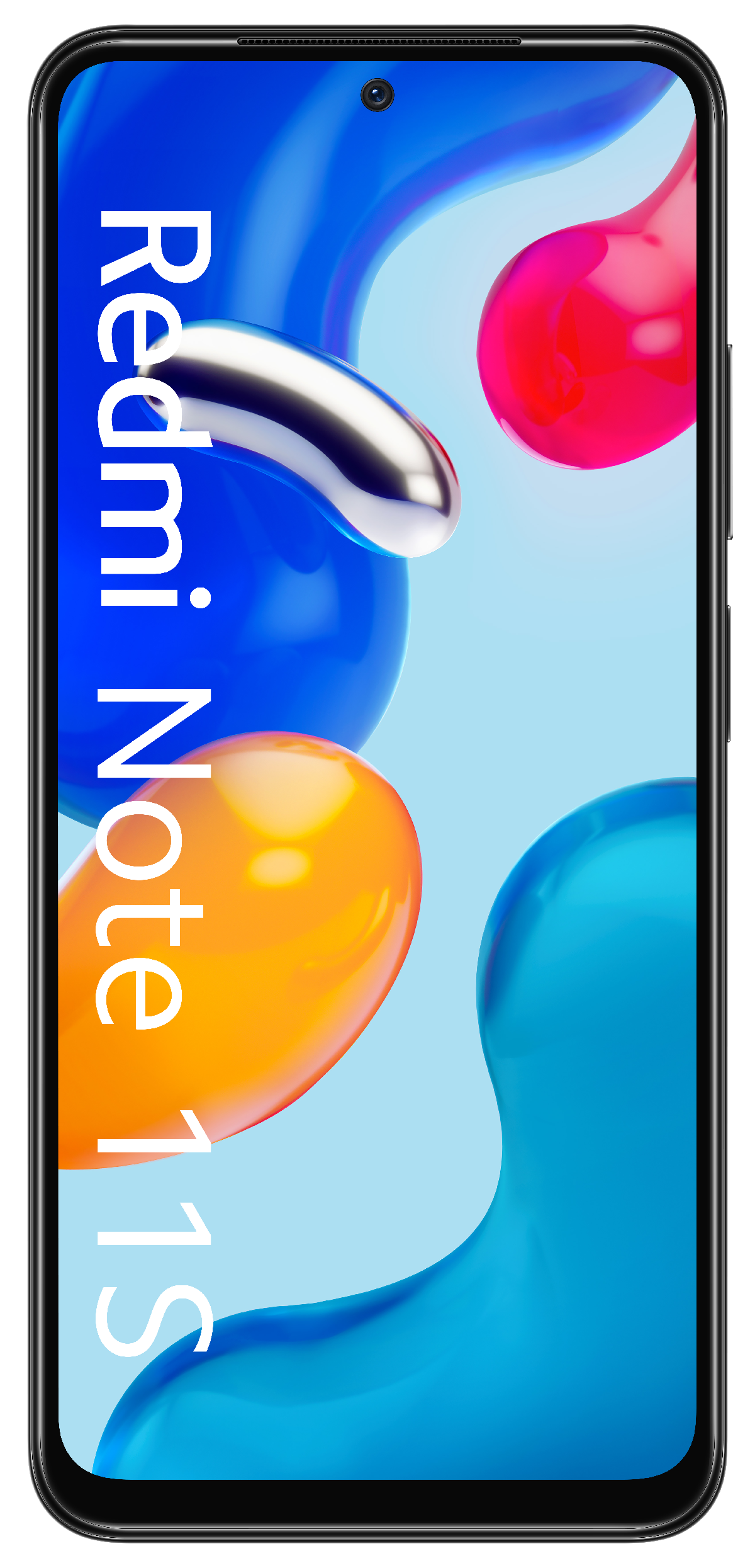 Ekran telefonu Redmi Note 11S z kolorowym abstrakcyjnym tłem i szczegółami telefonu.