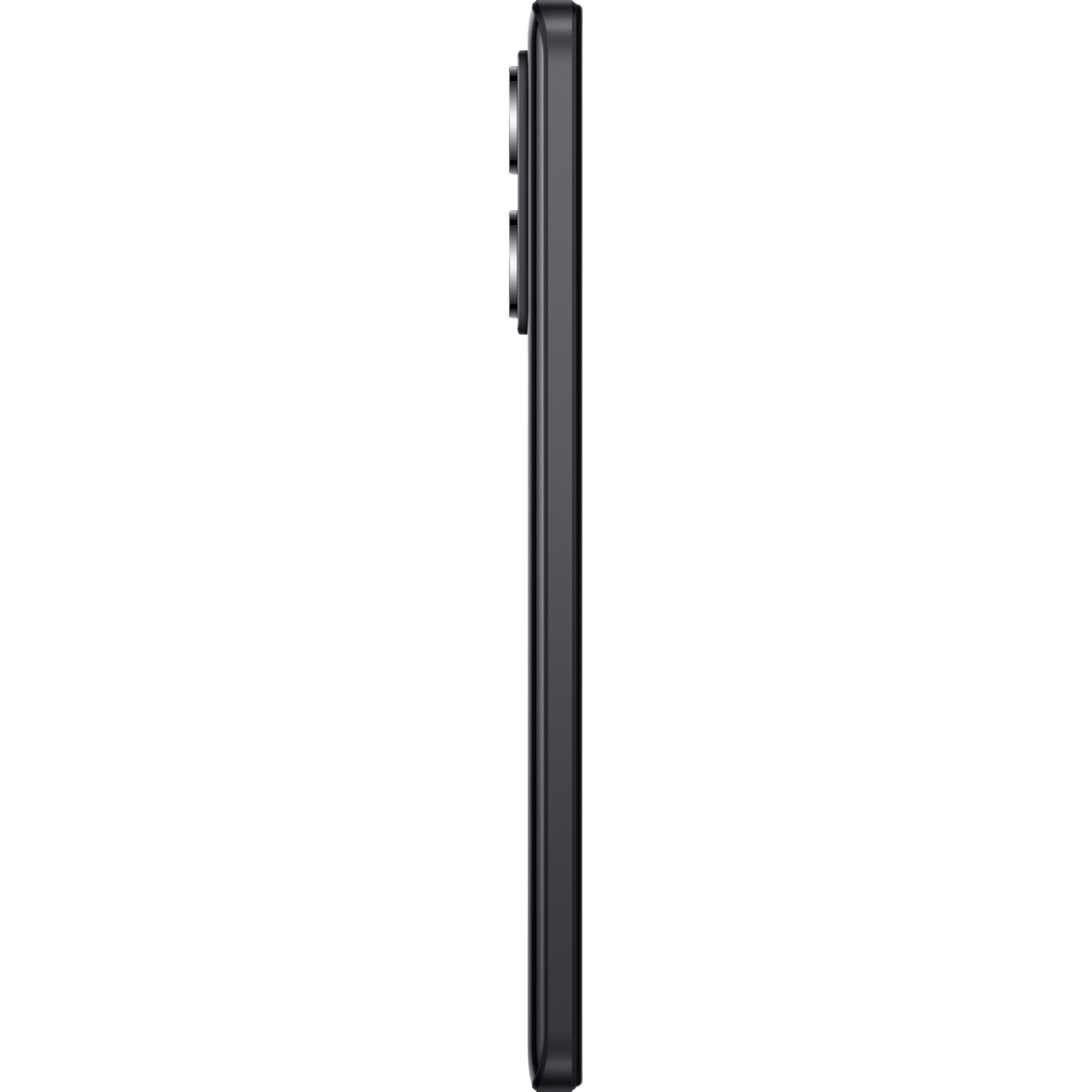 Widok z boku czarnego smartfona na czarnym tle.