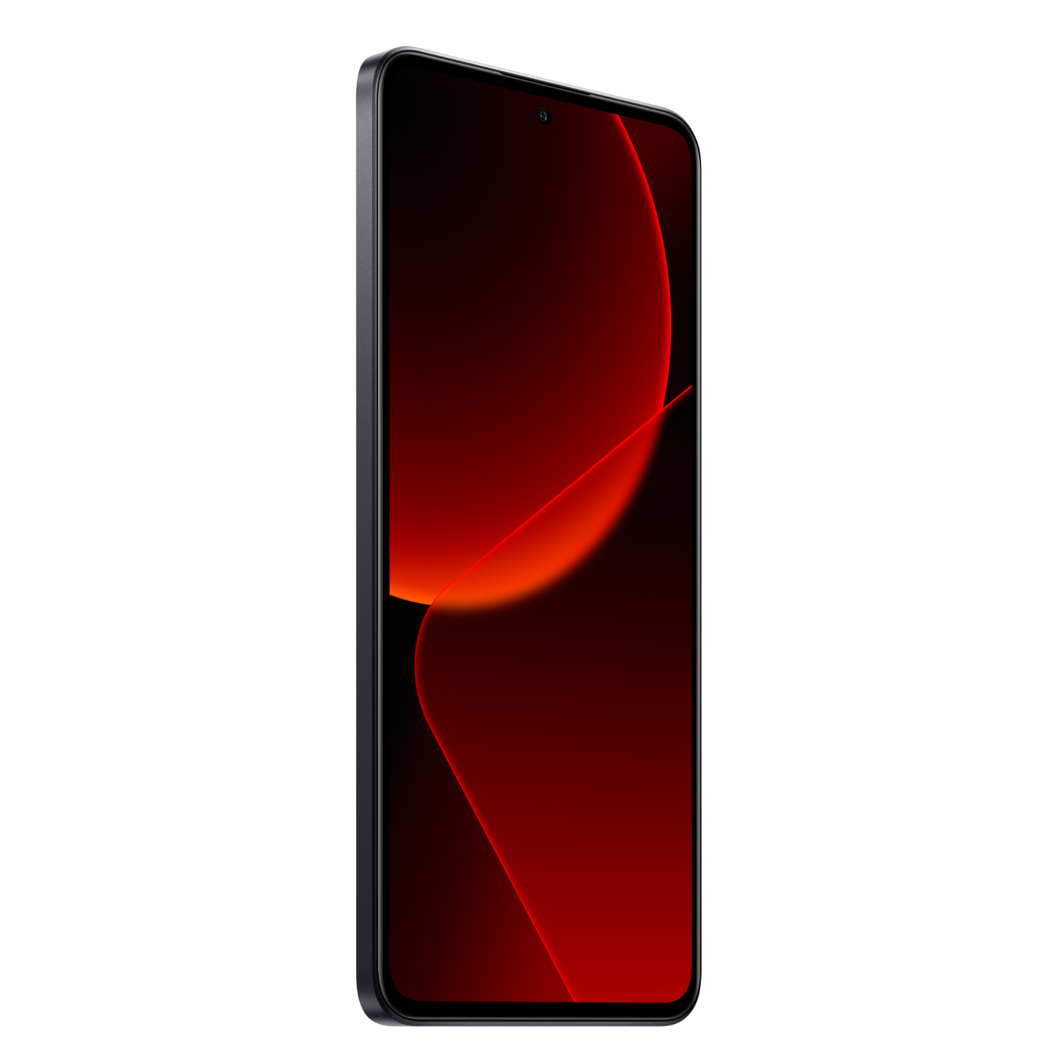 Czarny smartfon z czerwoną i pomarańczową abstrakcyjną tapetą.