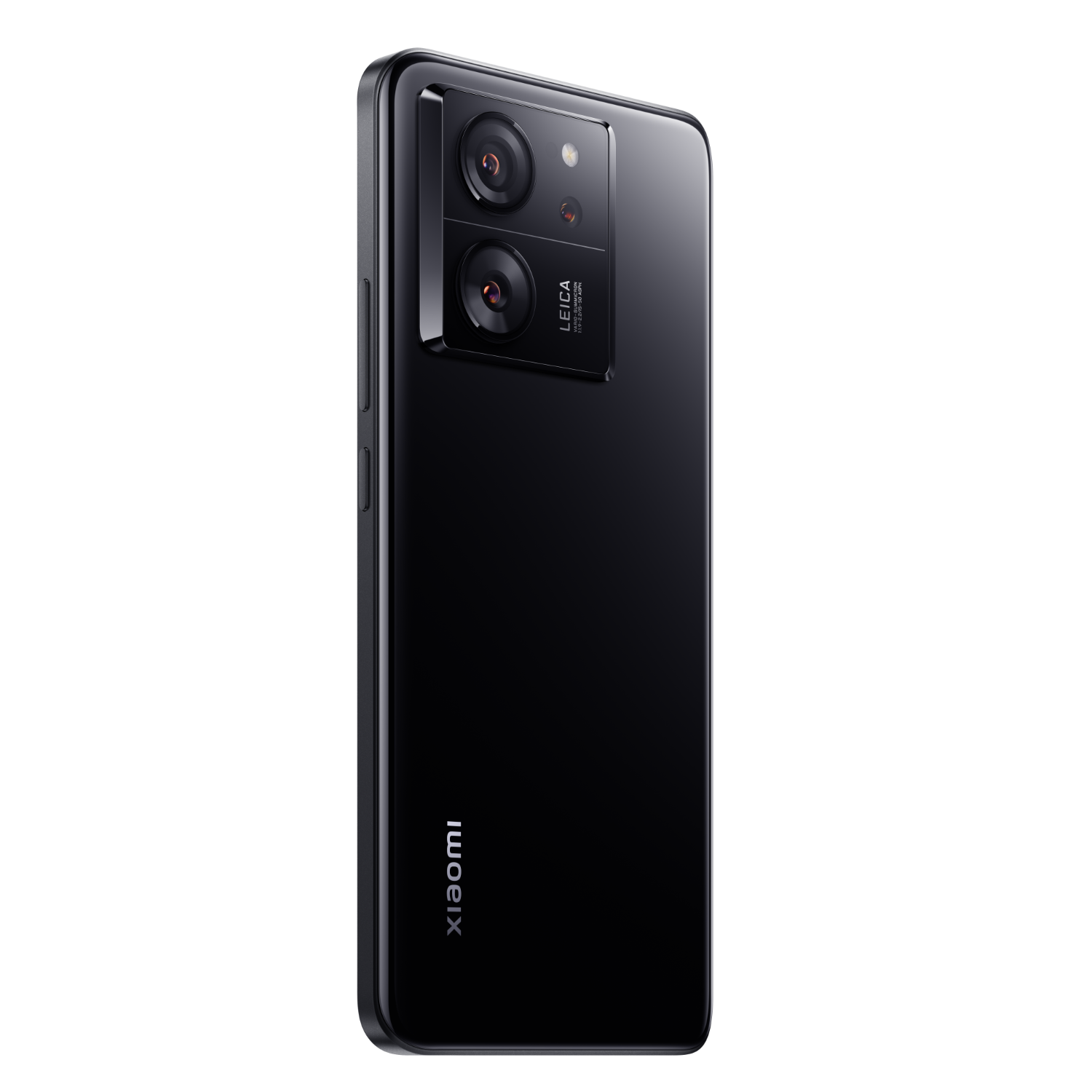 Czarny tył smartfona z aparatem Leica. Widoczne logo Xiaomi. Czarne tło.