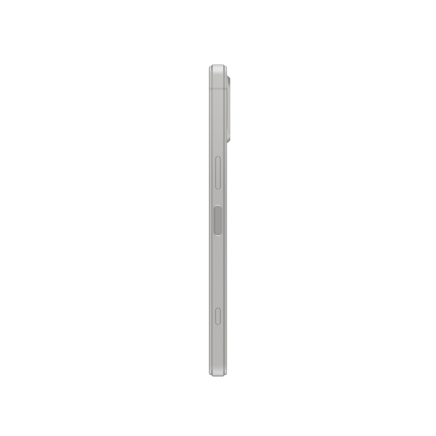 Seitenansicht eines silbernen Smartphones mit Tasten.