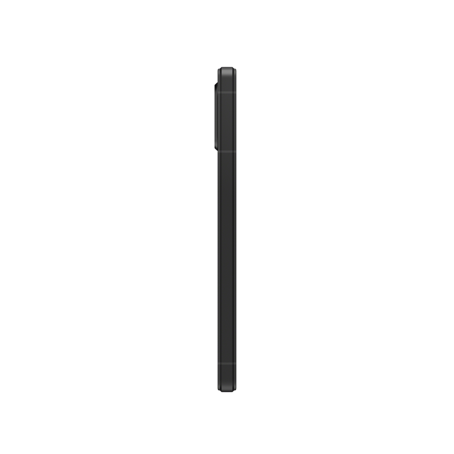 Schwarzes Telefon Seitenansicht, isoliert auf weißem Hintergrund.