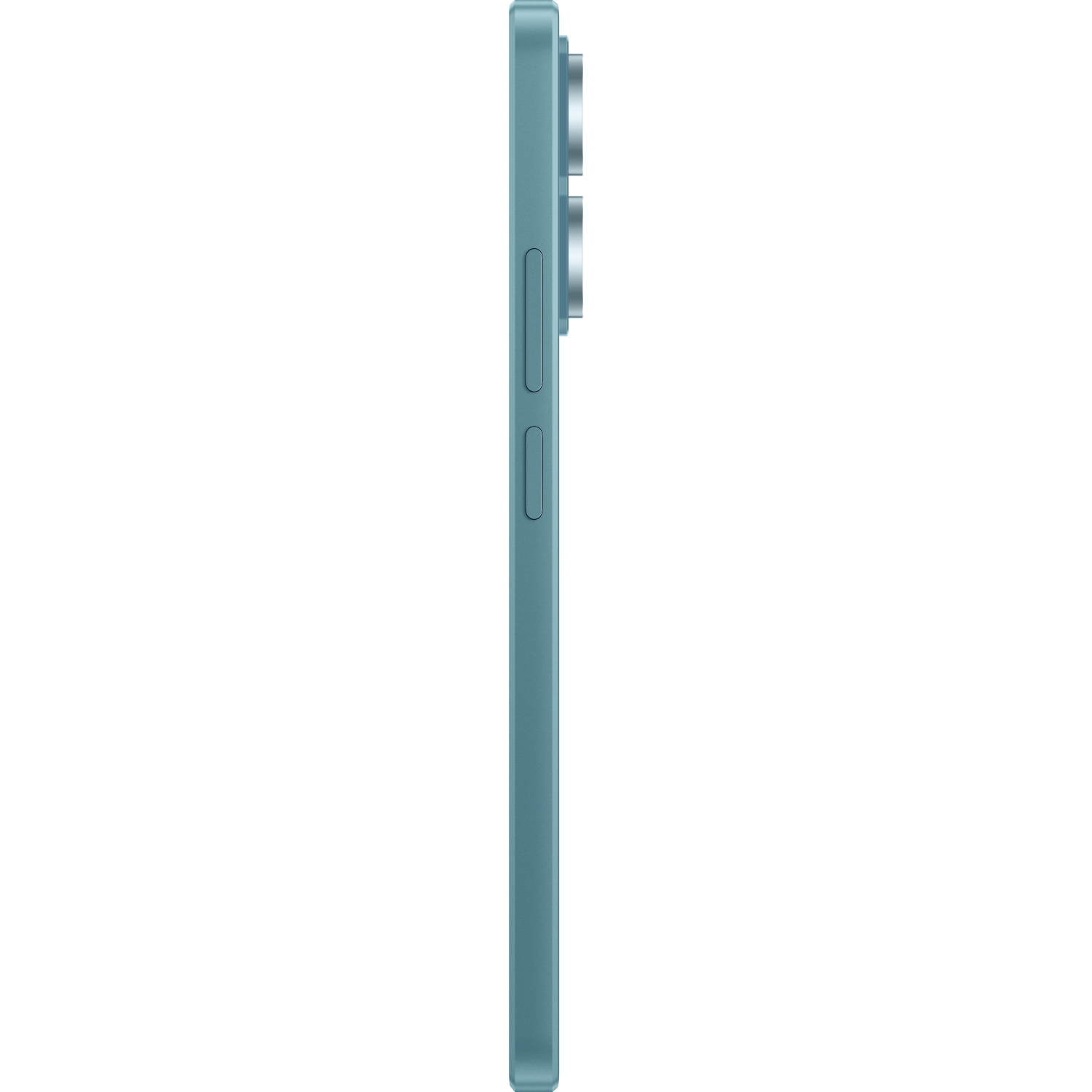 Widok z boku zielonego telefonu na czarnym tle. Widoczne przyciski i aparat.