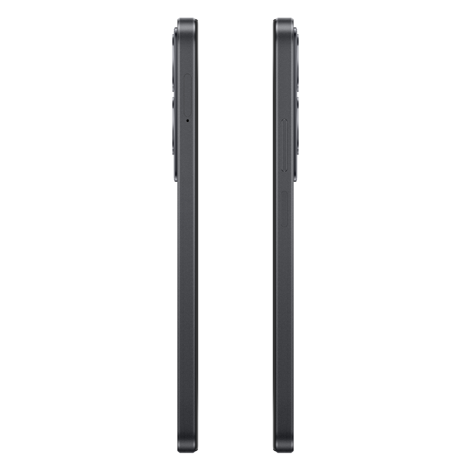 Two black phones, side view. Camera and buttons visible. Black background.