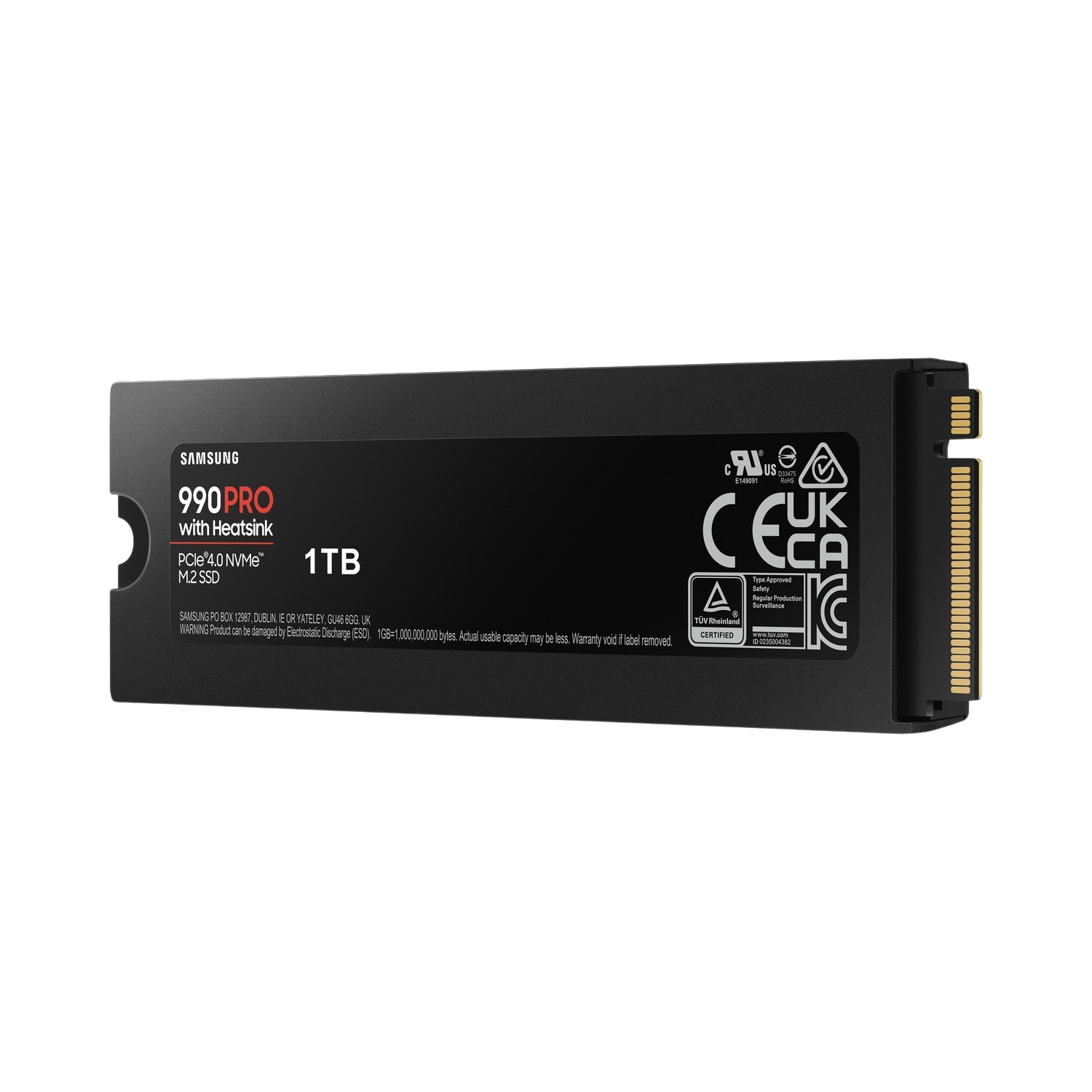 Czarny dysk SSD NVMe M.2 Samsung 990 Pro 1TB z radiatorem.