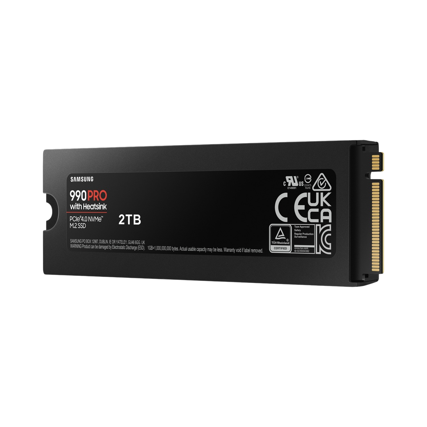 Dysk SSD Samsung 990 Pro, czarny z radiatorem, z marką i szczegółami technicznymi.