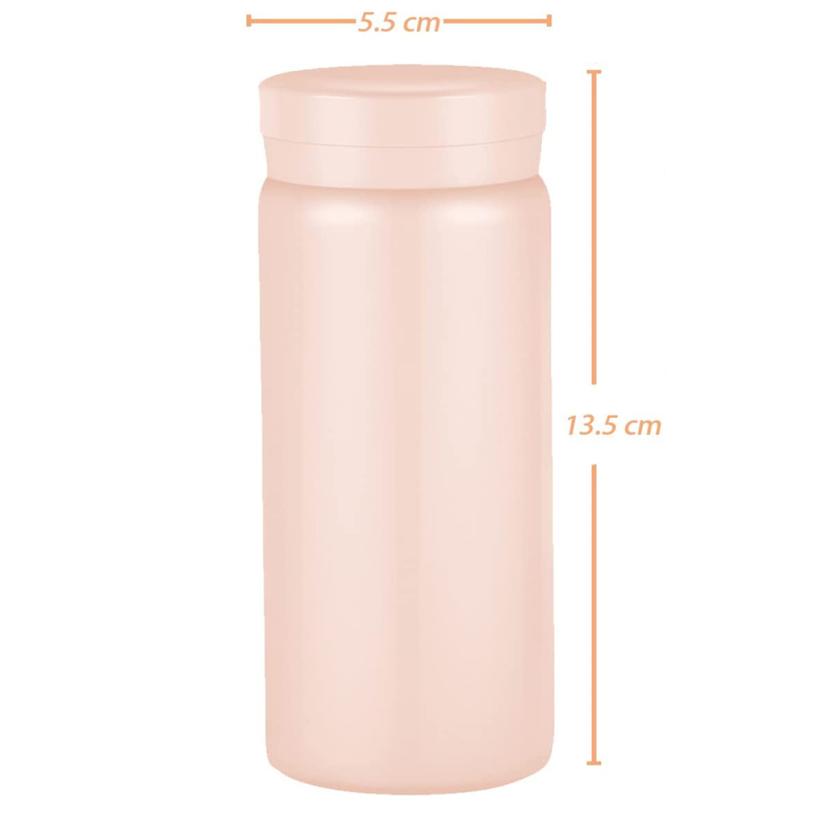 Rosa isolierte Flasche mit den Maßen: 5,5 cm breit und 13,5 cm hoch.