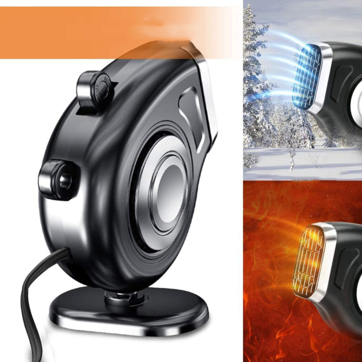 Eine ovale Autoheizung. Zeigt rote, blaue und orangefarbene Lichter, um Wärme und kalten Luftstrom anzuzeigen.