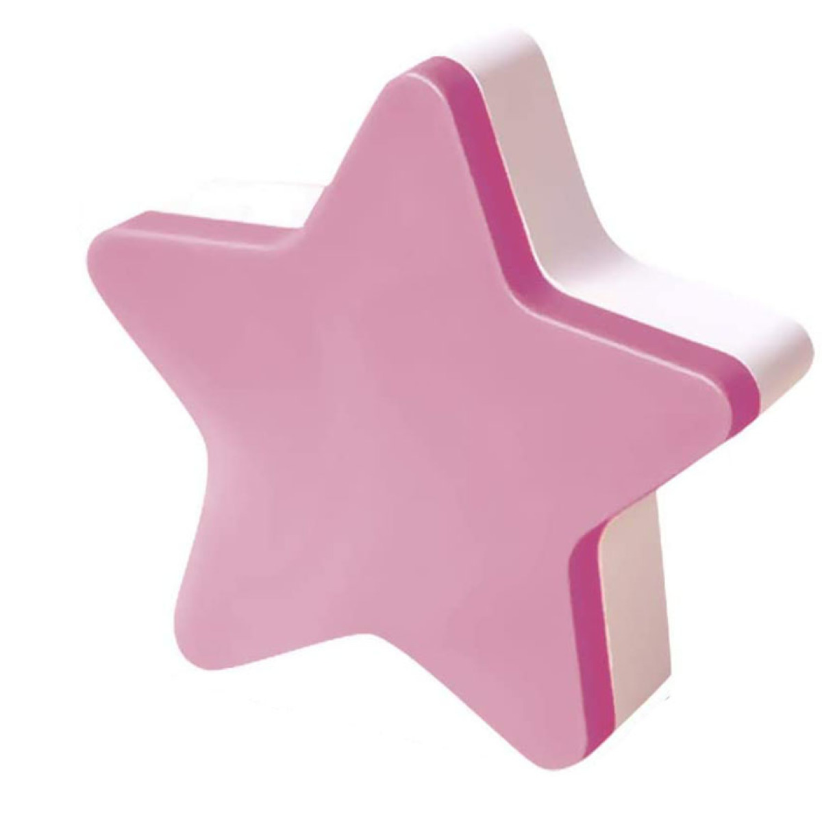 Eine sternförmige Lampe in Rosa. Der Stern hat einen weißen Rand.