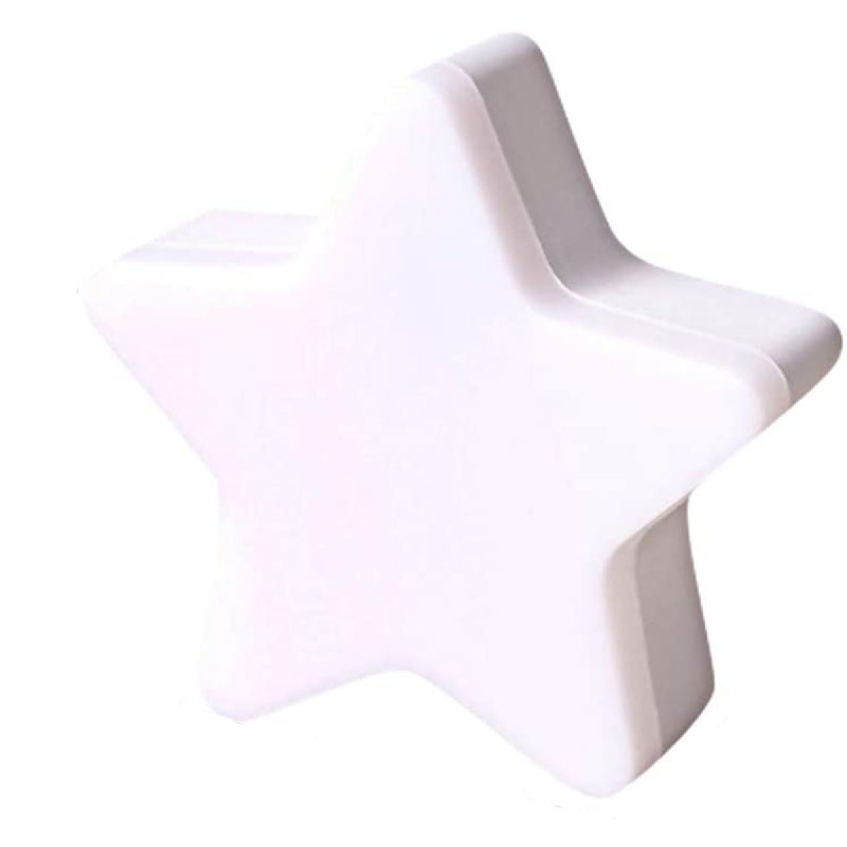 Eine weiße sternförmige Lampe. Der Stern hat abgerundete Kanten und eine glatte Oberfläche.