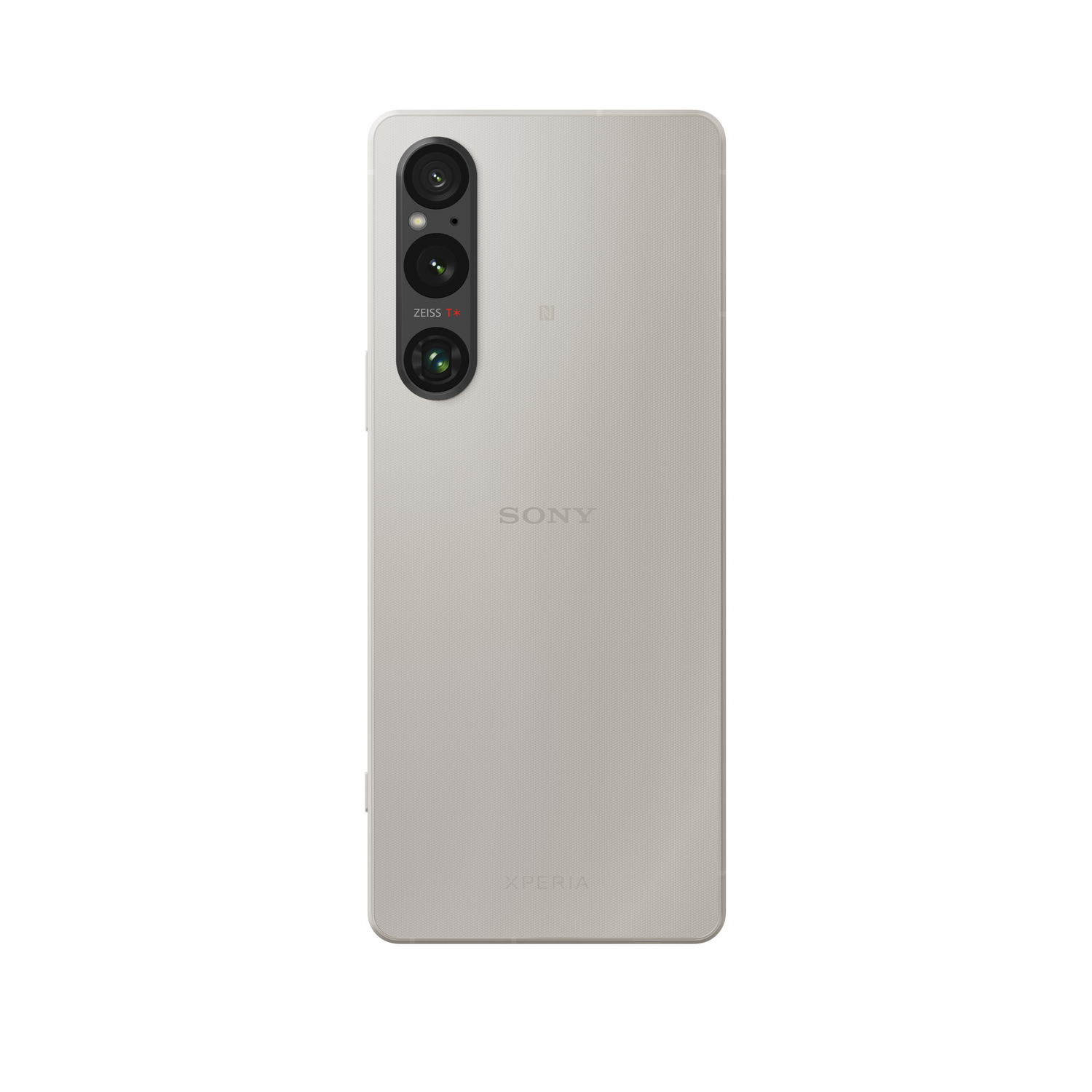Tył szarego telefonu z trzema aparatami. Ma logo Sony i tekst Xperia.