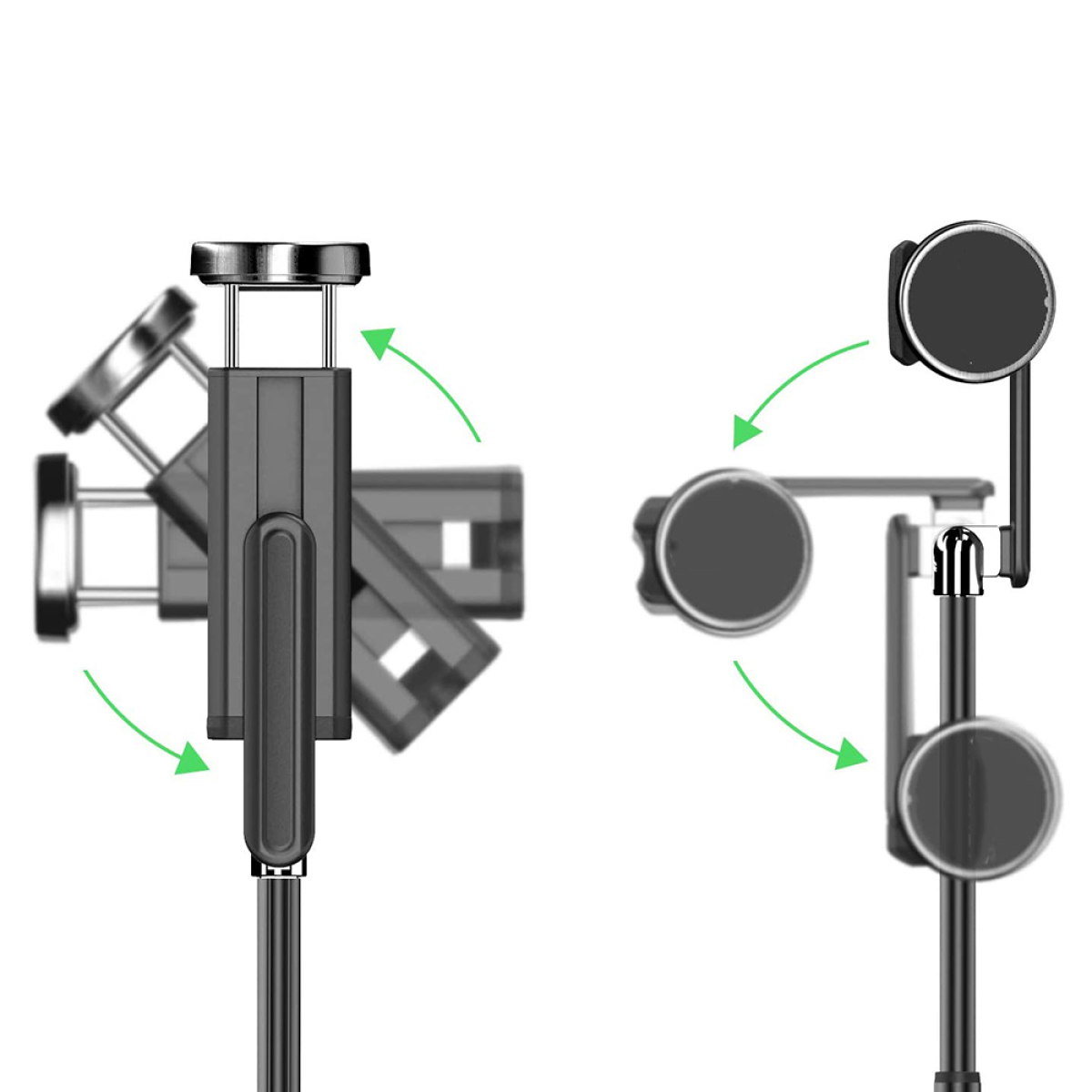 Diagramm eines Telefonhalters mit drehbaren Teilen. Grau-Schwarz-Farbschema.