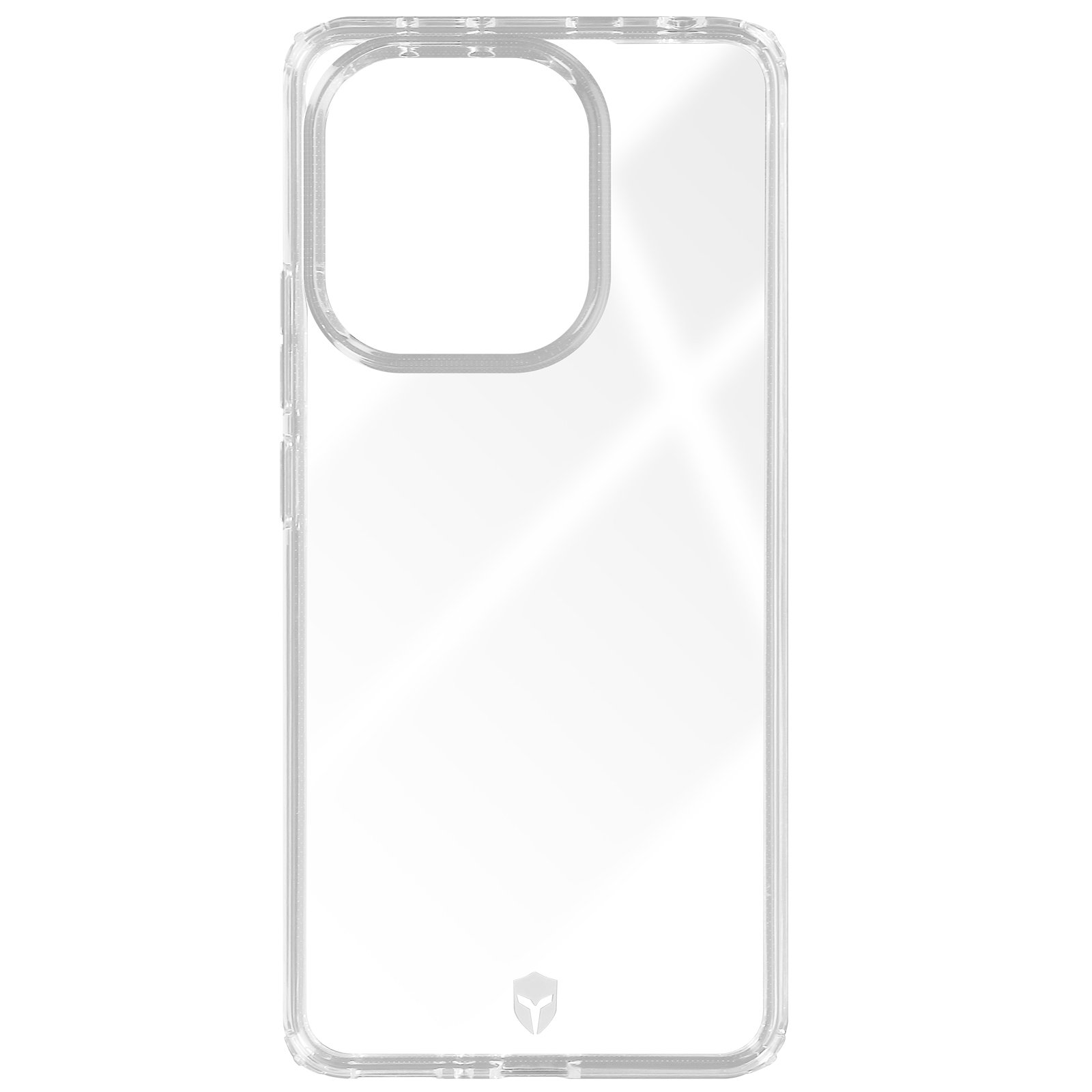 Una custodia trasparente per telefono su sfondo bianco.