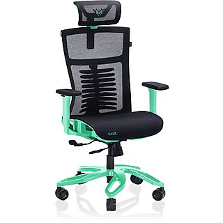 Silla Gaming - VALK NOMA Malla Transpirable, Silla Gamer Mesh, Reposacabezas, Profundidad Regulable, Escritorio, Oficina, Reposabrazos3D (ajustable en altura, anchura y profundidad), 120 kg, Negro/Aqua Menthe