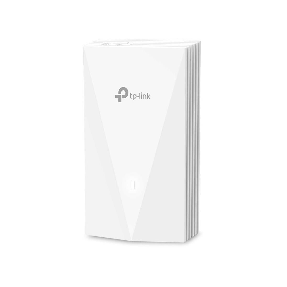 Weißes TP-Link-Netzwerkgerät. Es ist ein rechteckiges Gerät mit Logo.