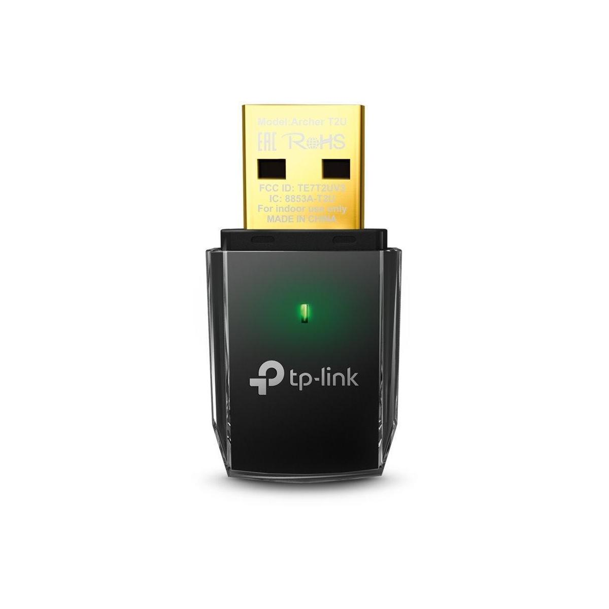 Schwarzer und goldener USB-WLAN-Adapter mit grüner Leuchtanzeige.