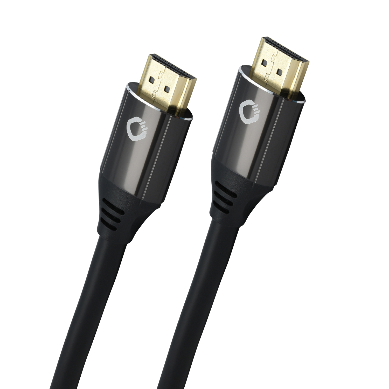 Zwei schwarze HDMI-Kabel mit goldfarbenen Steckern werden gezeigt.