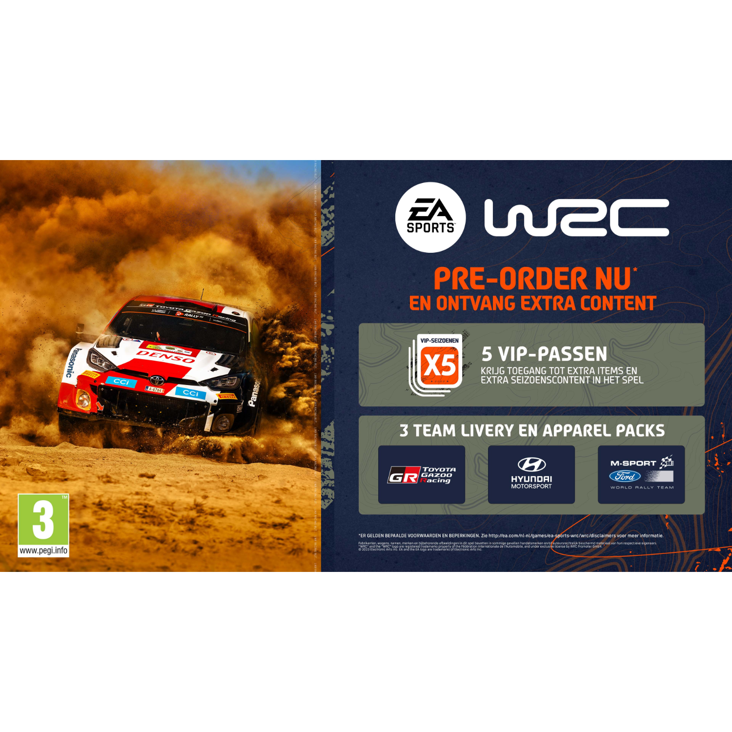 Scatola di gioco con un'auto, testo e loghi.