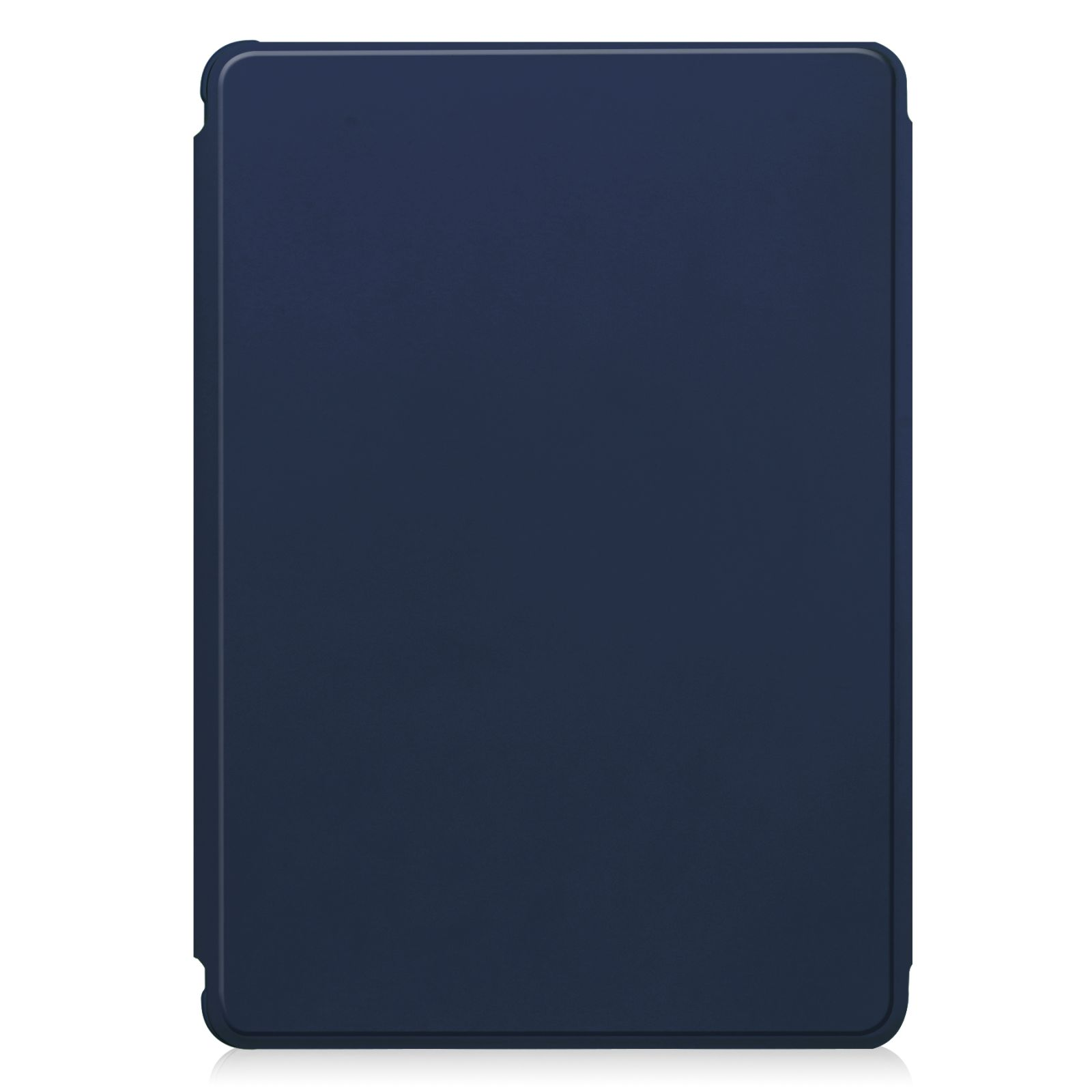 Eine dunkelblaue Tablethülle mit glatter Oberfläche, die Bildschirmseite.