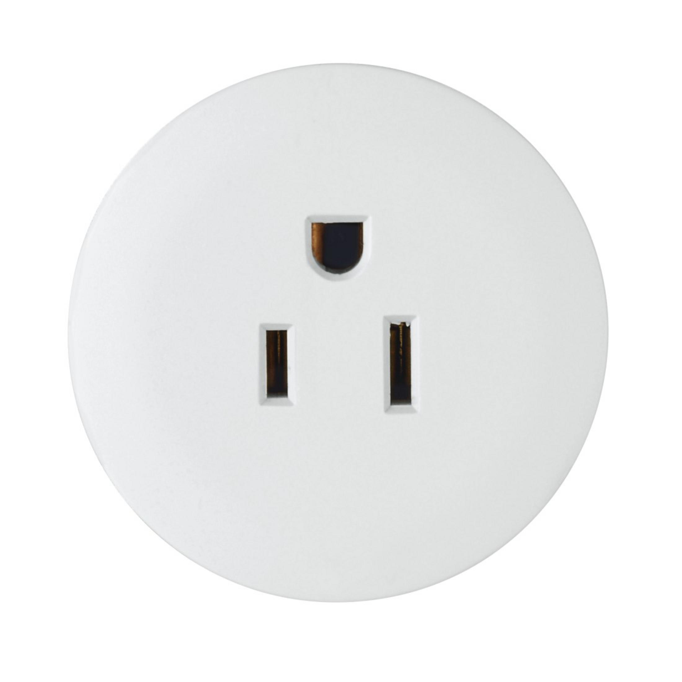 Ein weißer Smart-Stecker mit drei Zinken, nach oben gerichtet.