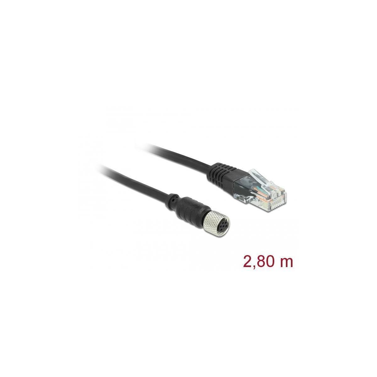 Schwarzes Kabel mit Anschluss auf weißem Hintergrund, 2,80 m lang.