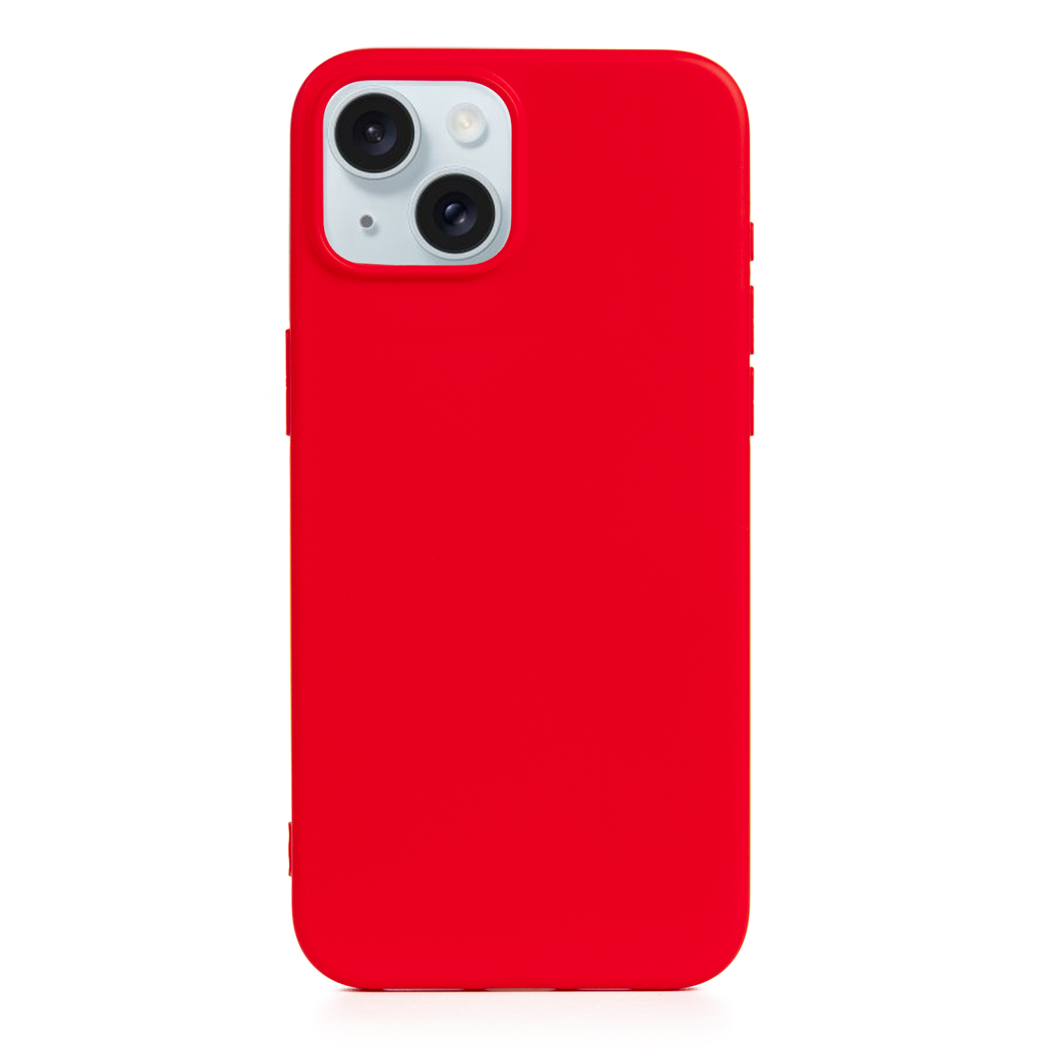 Custodia rossa per iPhone con configurazione a doppia fotocamera. La custodia copre la maggior parte del retro.