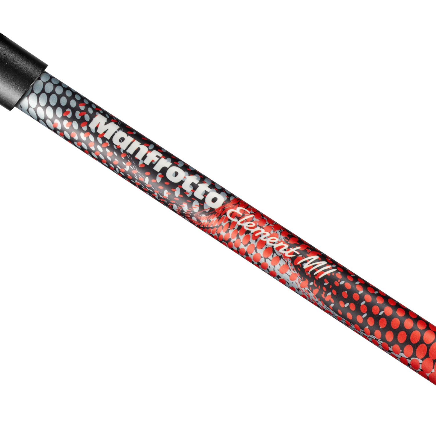 Noga statywu Manfrotto Element MIII. Wzór w czerwone i białe kropki.