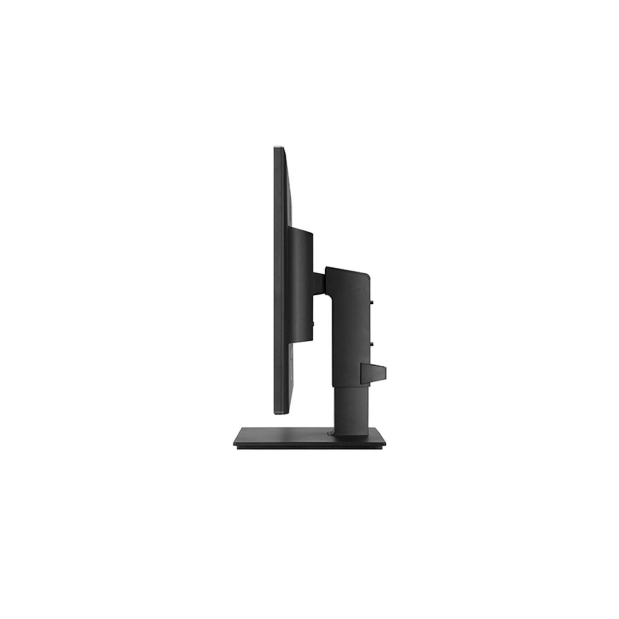 Un monitor negro con soporte, visto de lado.