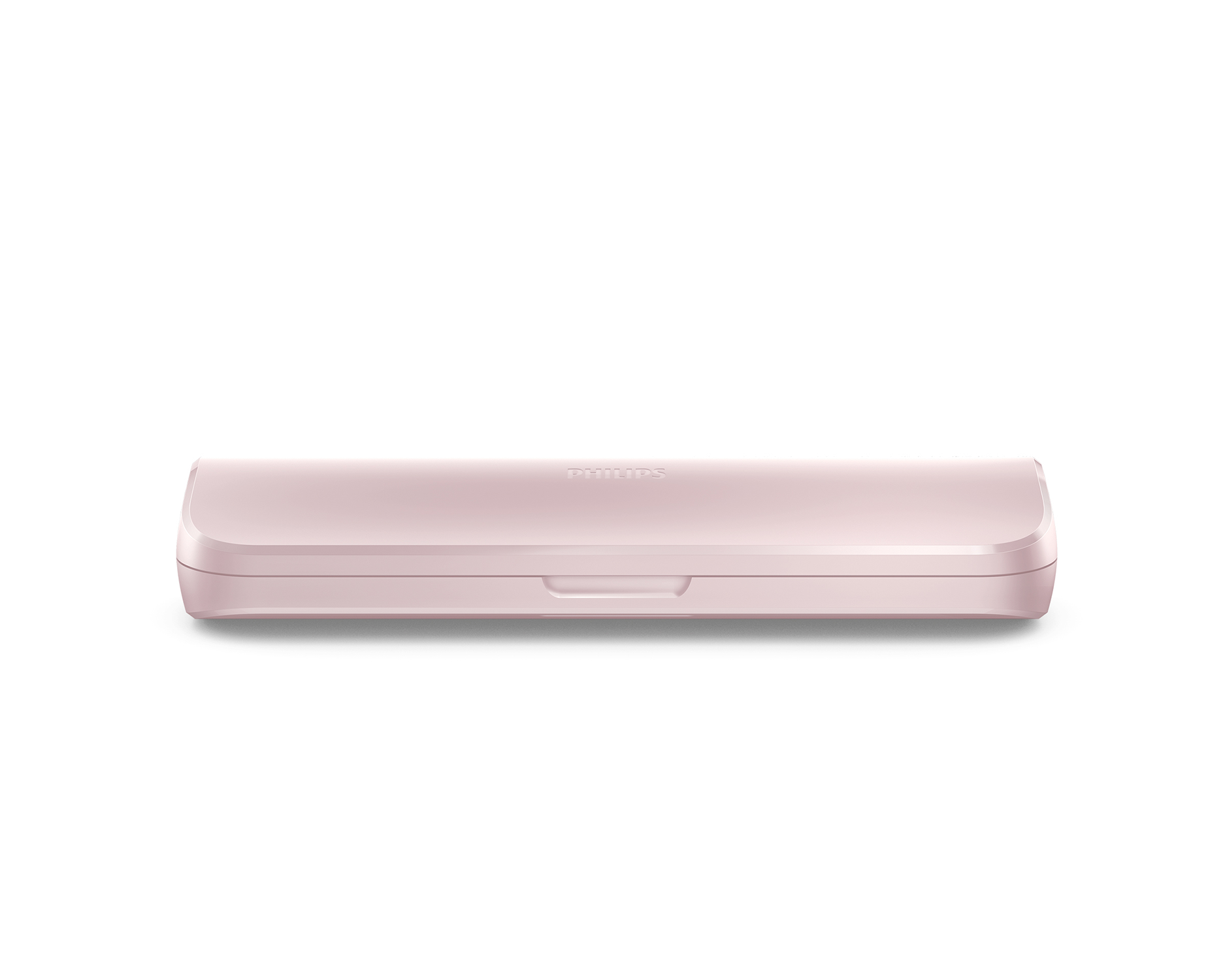 Rosa Zahnbürsten-Reiseetui. Ein geschlossenes, rechteckiges Etui mit schlichtem Design.