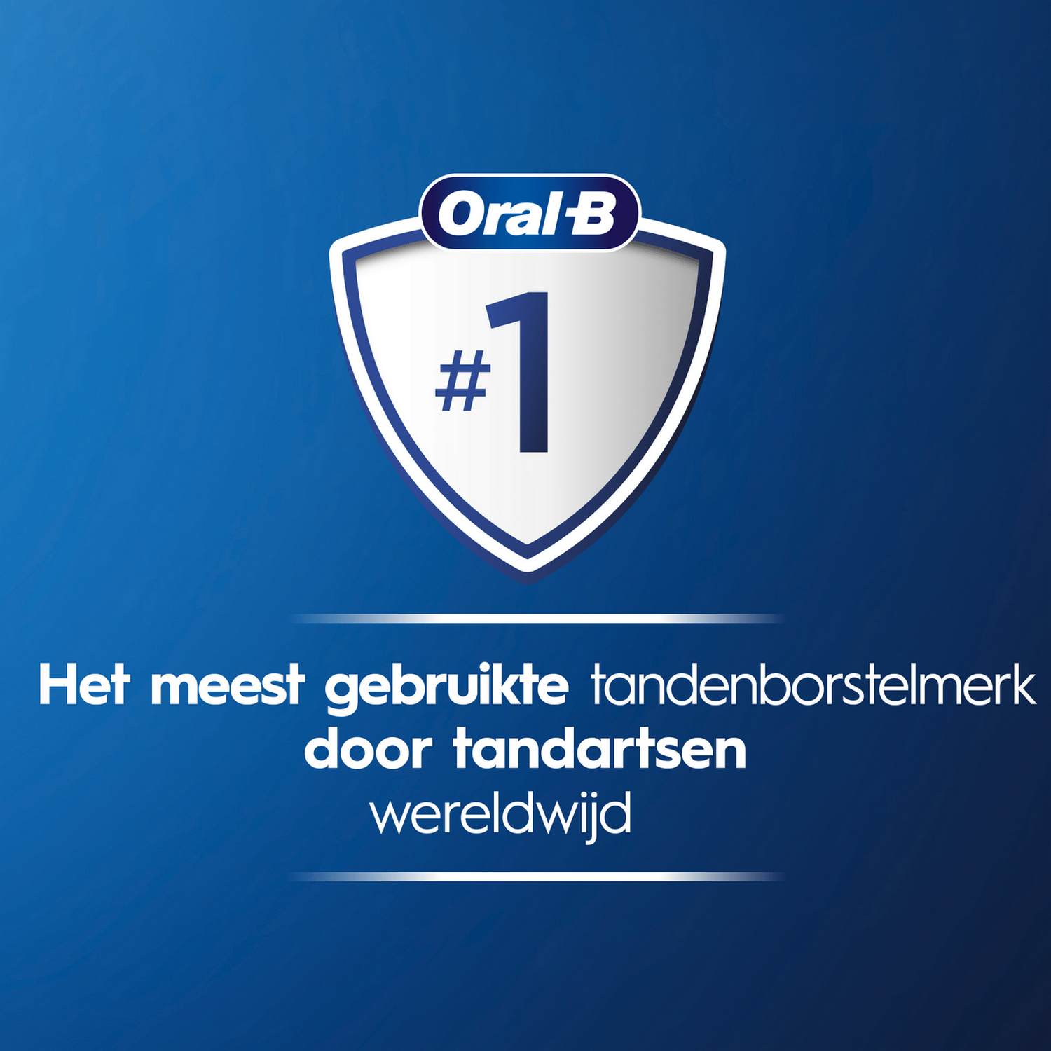 Weißes und blaues Oral-B-Logo mit Text: 'Die meistgenutzte Zahnbürstenmarke weltweit'.