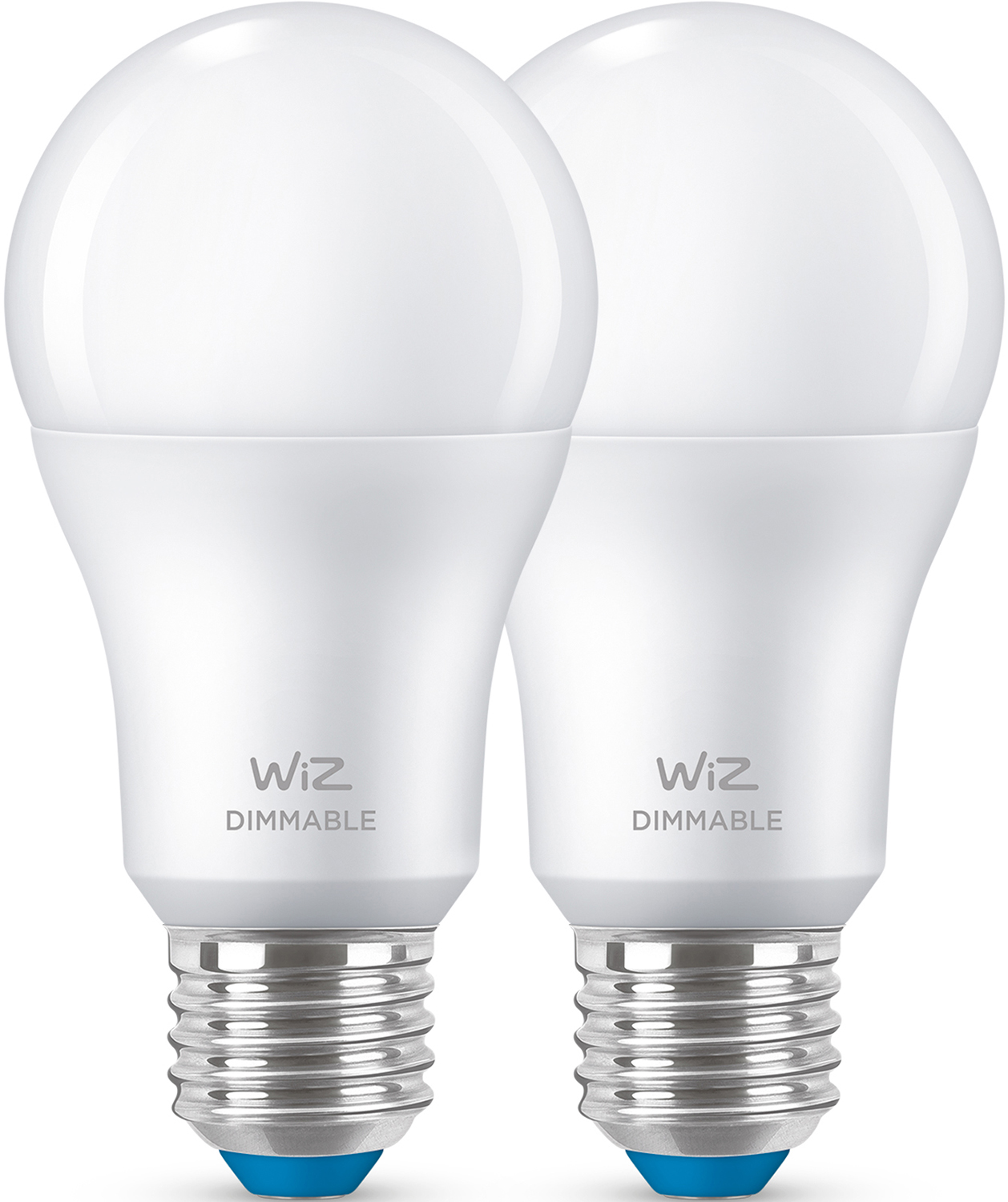 Due lampadine Wiz dimmerabili bianche, luminose e moderne.