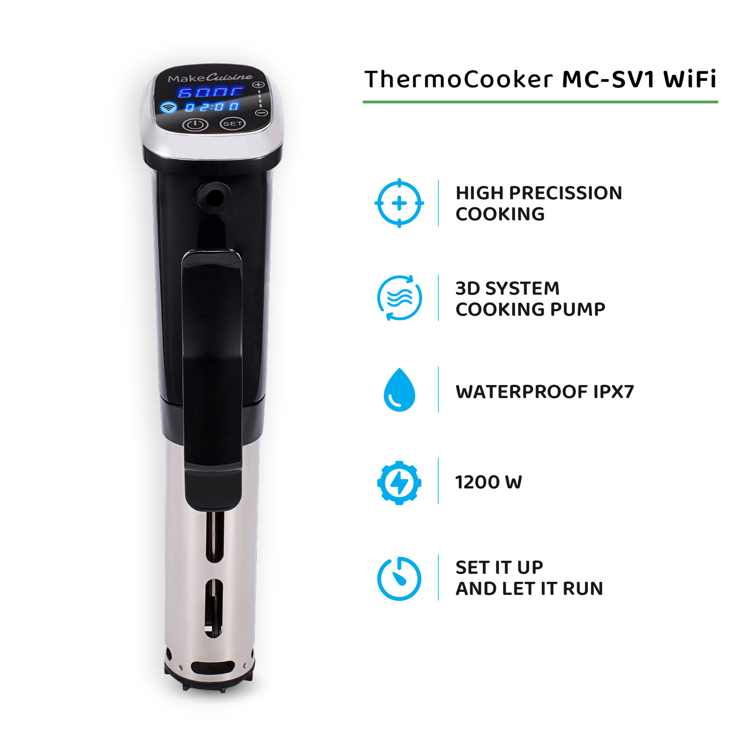 Una máquina de cocina sous vide de acero inoxidable con una pantalla que muestra el tiempo.