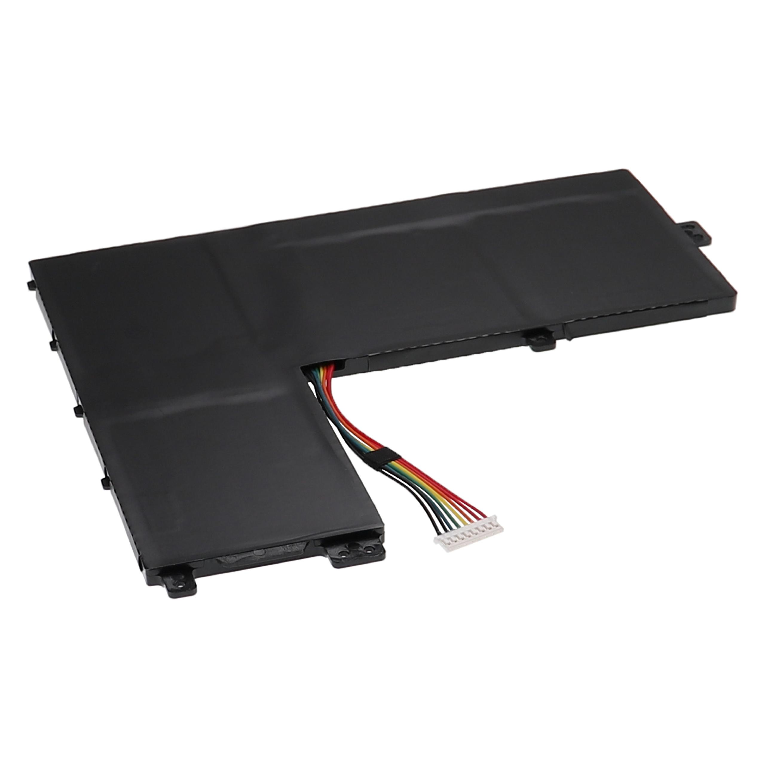 Ein schwarzer Laptop-Akku. Drähte mit mehreren Farben gehen von der Batterie aus.