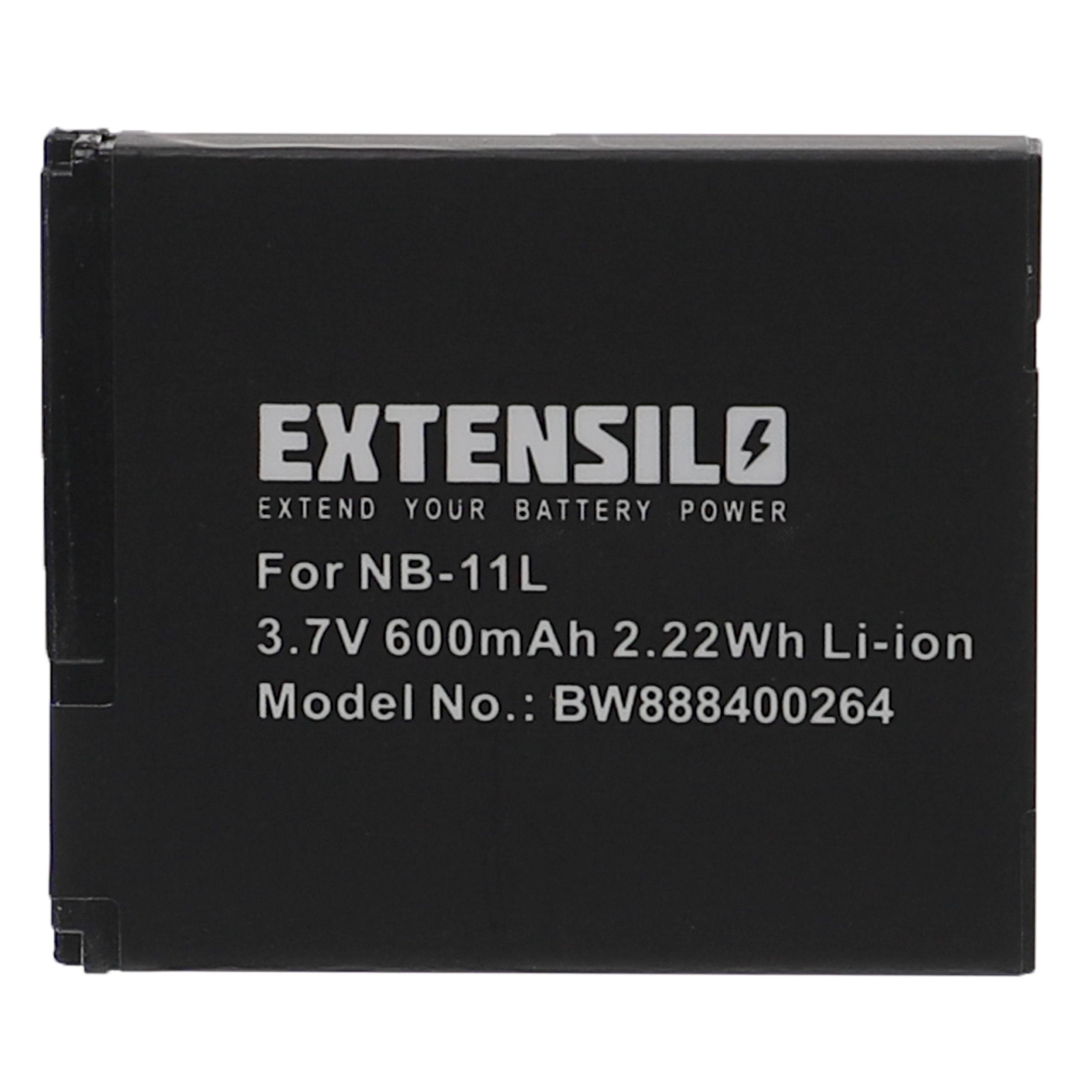 Eine schwarze Batterie mit weißem Text, für NB-11L, mit dem Extensilo-Logo.