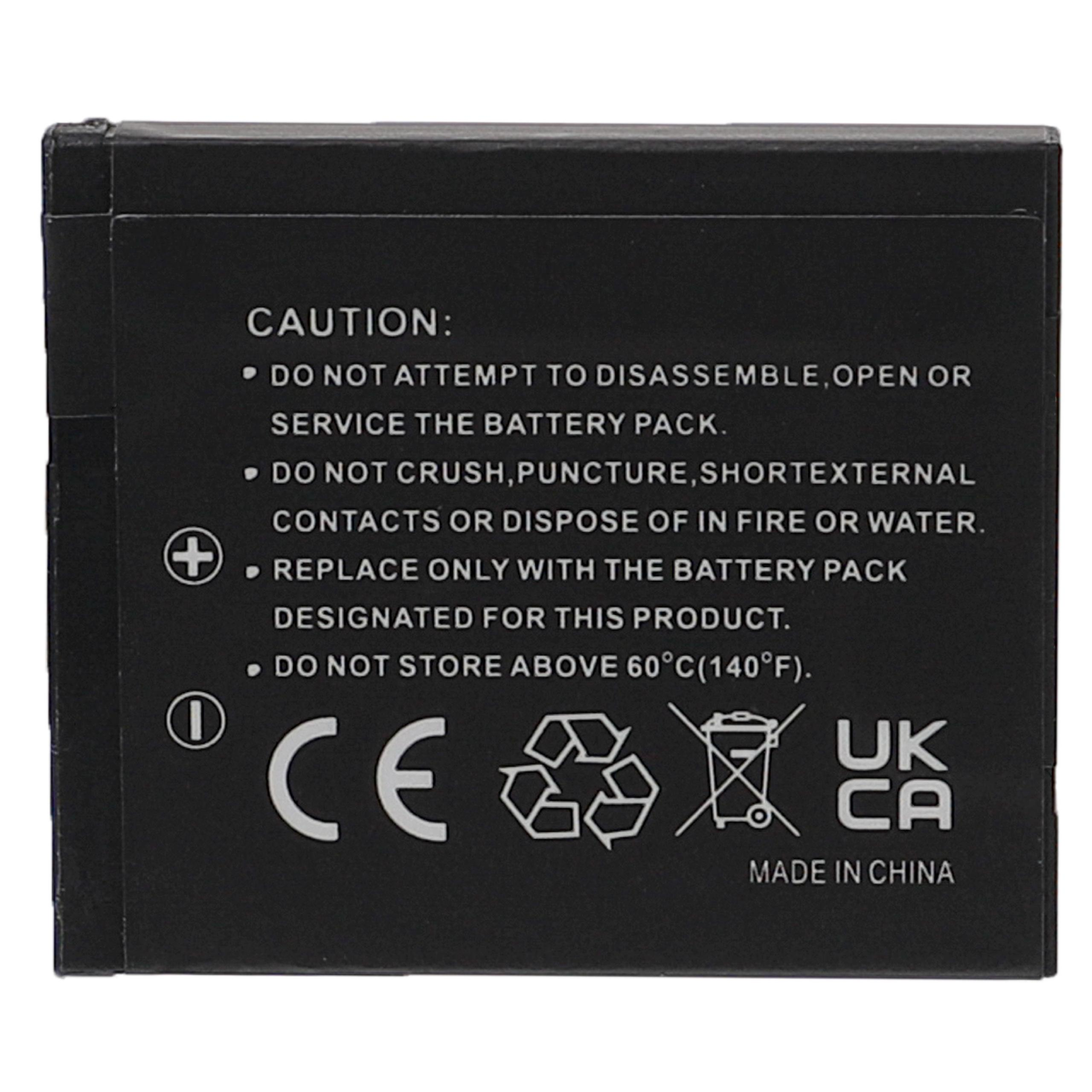 Schwarze Batterie mit Warnhinweisen. Enthält Vorsichtstext, UKCA, CE, Recycling-Symbole und Made in China.
