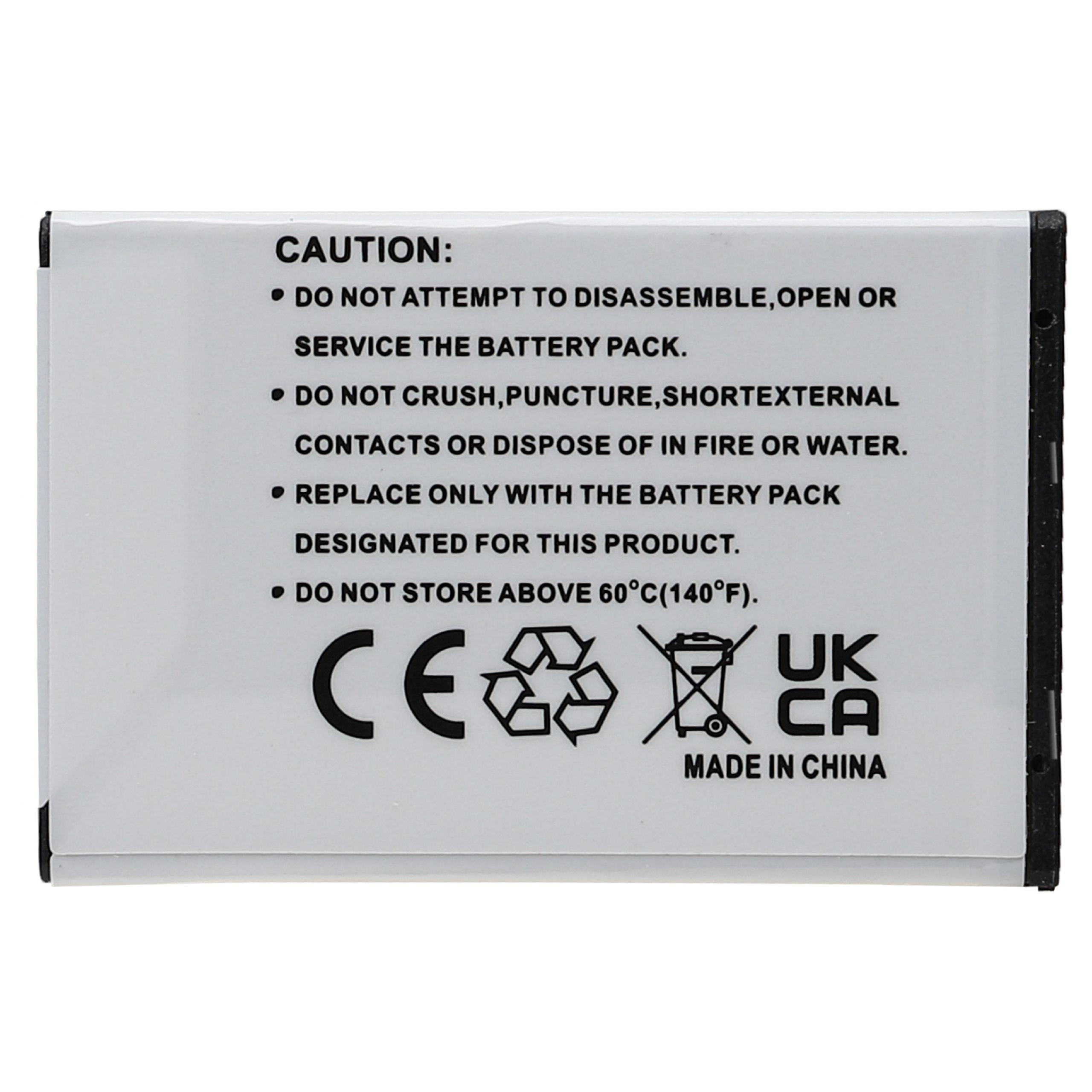 Ein weißes Etikett mit schwarzem Text und Symbolen, das vor der Batteriesicherheit warnt.