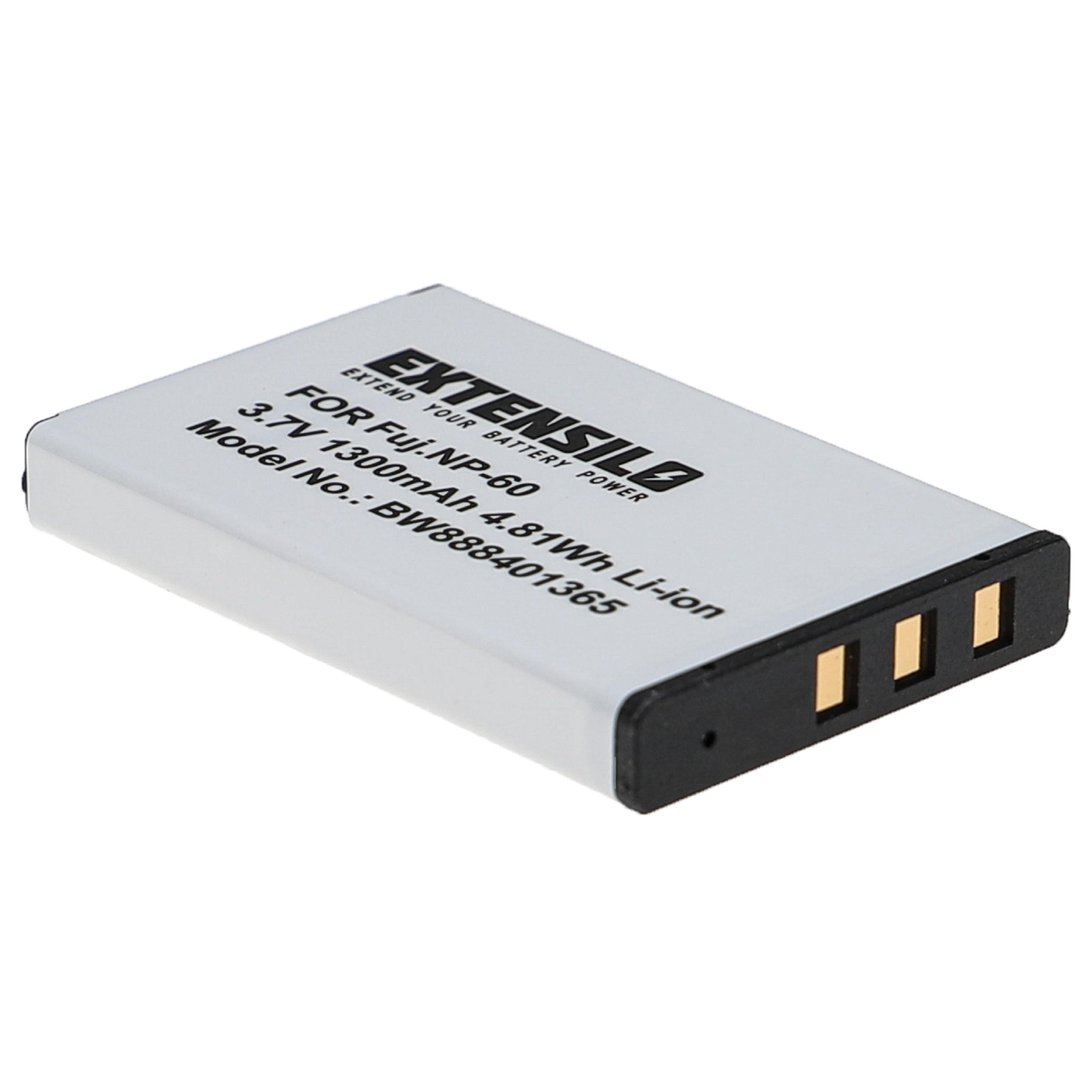 Weiße und graue Extensilo-Batterie. Text: 3,7 V 1300 mAh für Fuji NP-60.