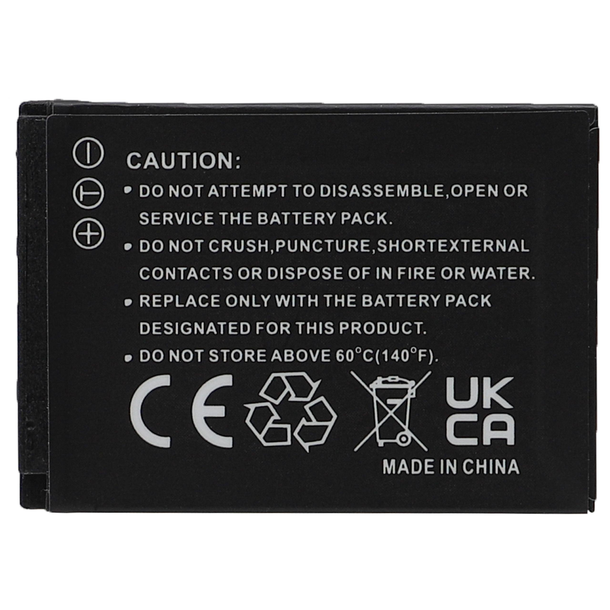 Ein schwarzes Batterieetikett mit Warnhinweisen zur Demontage, zum Zerquetschen und zur Hitze, mit einem Recycling-Symbol.