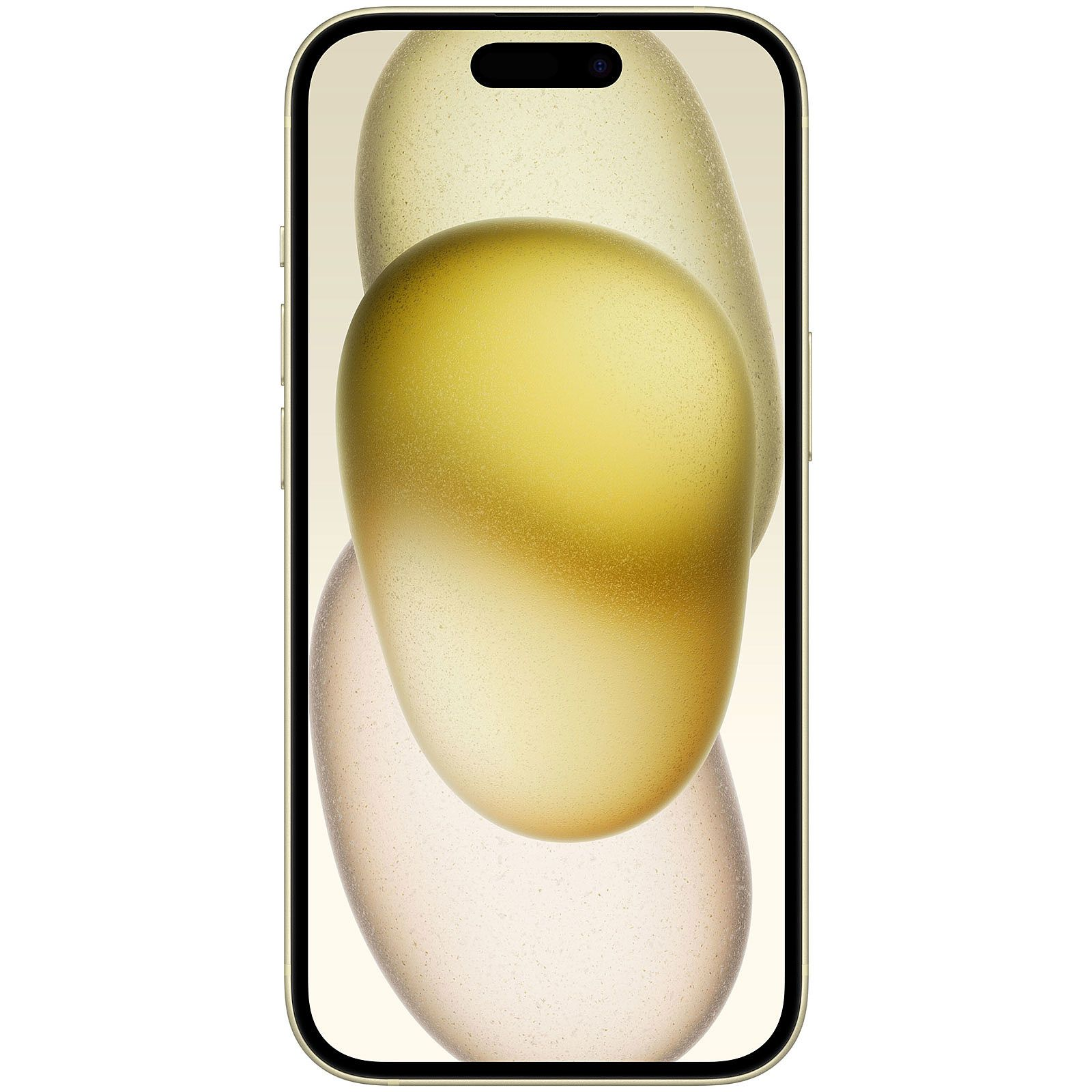 Un iPhone dorato con uno sfondo astratto sullo schermo. Lo sfondo è giallo e rosa chiaro.