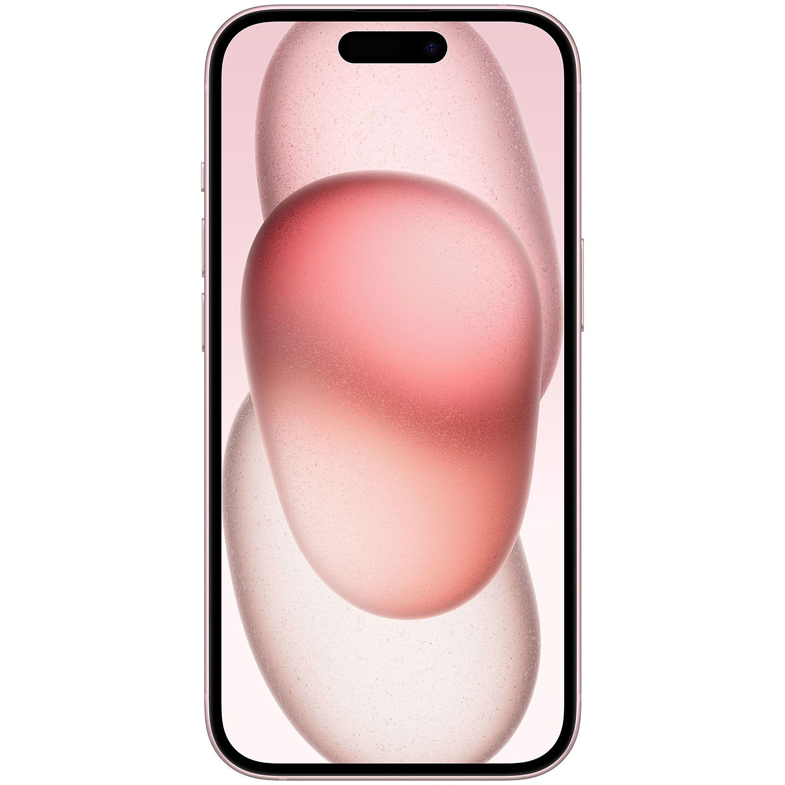 Lo schermo di un telefono mostra un design astratto rosa e bianco. È un telefono dorato.