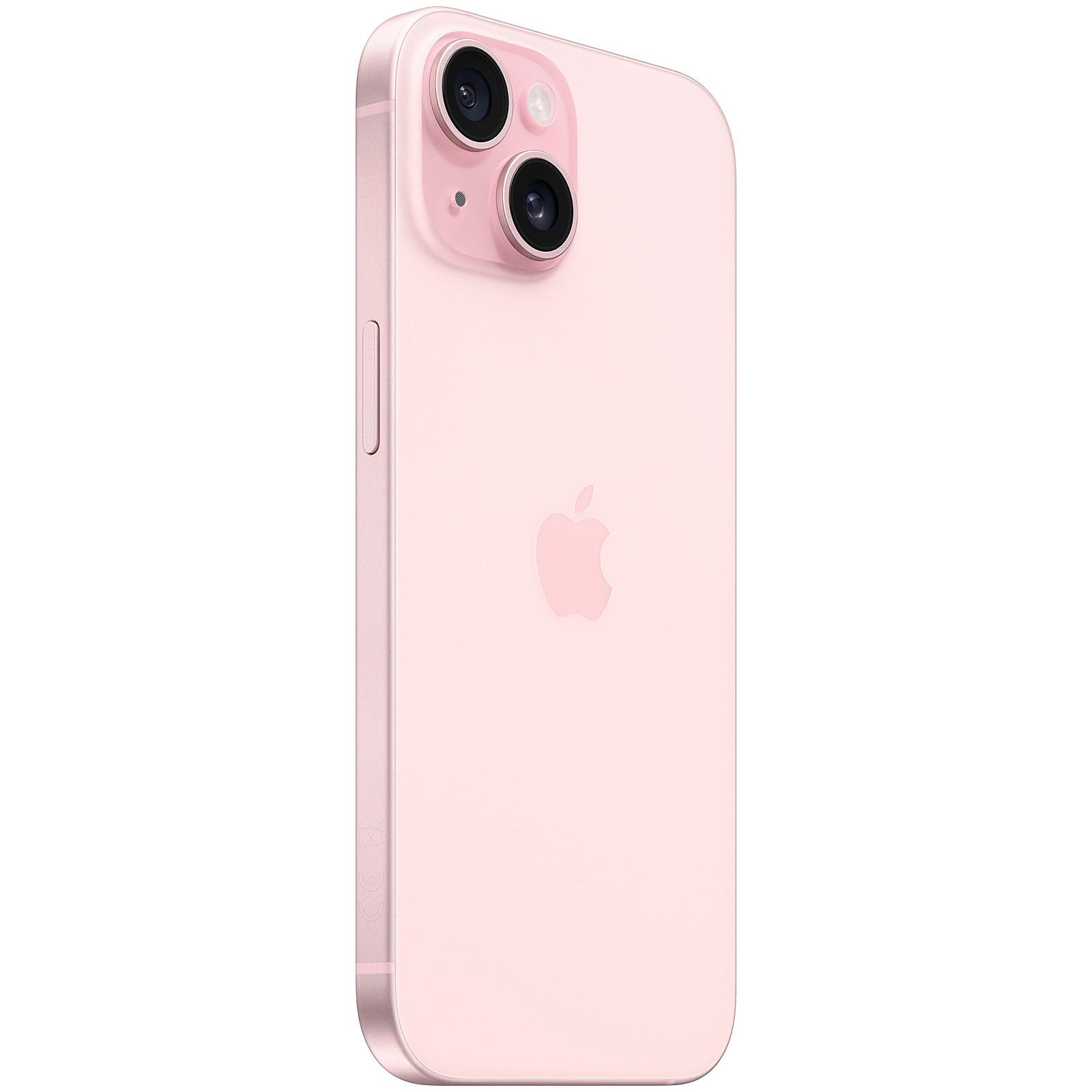 iPhone rosa visto da dietro, mostra la fotocamera e il logo Apple.