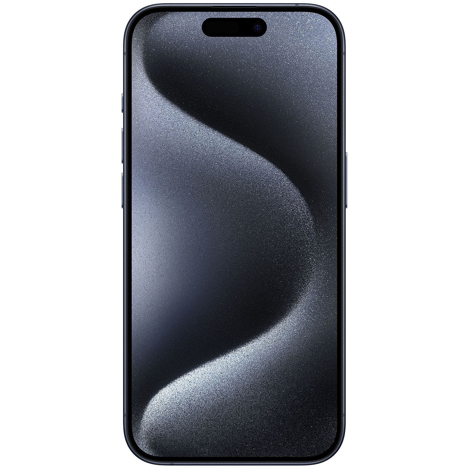 Uno smartphone blu scuro con schermo nero e fotocamera frontale.