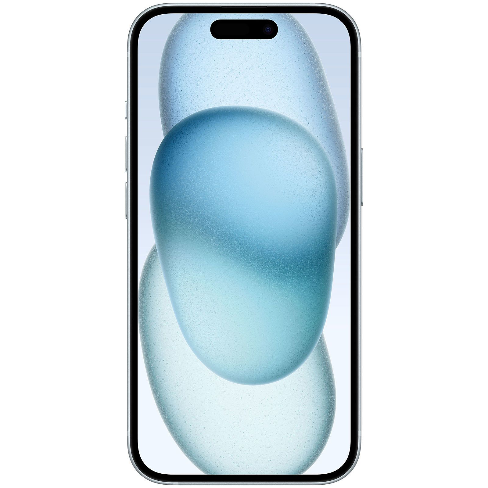 Un iPhone verde con forme blu astratte sullo schermo.